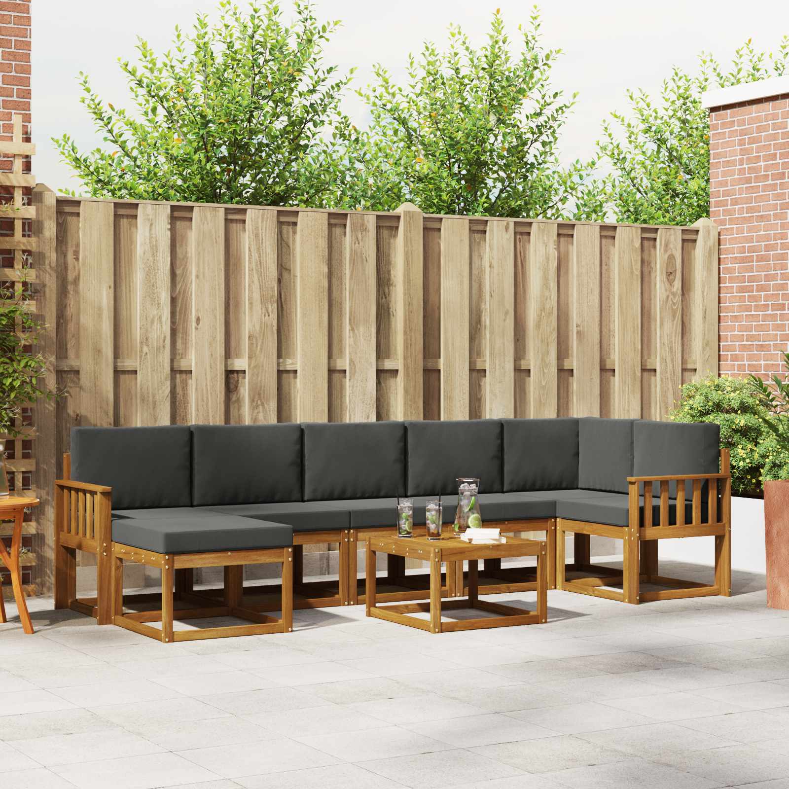 vidaXL Bankstel met kussen 8 pcs Natuurlijk en Crème