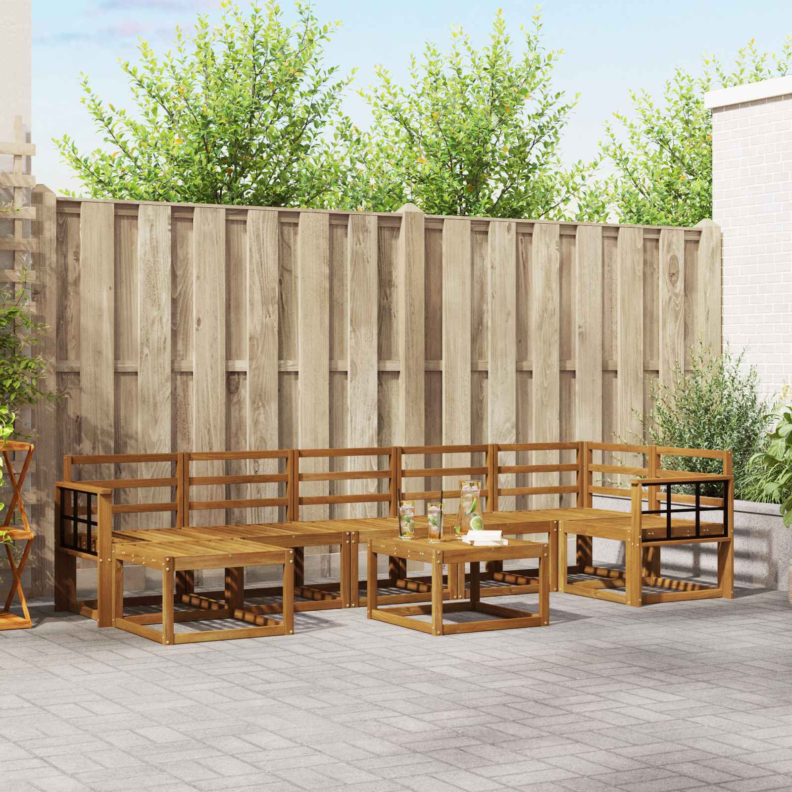 vidaXL Bankstel met kussen 8 pcs Natuurlijk en Crème