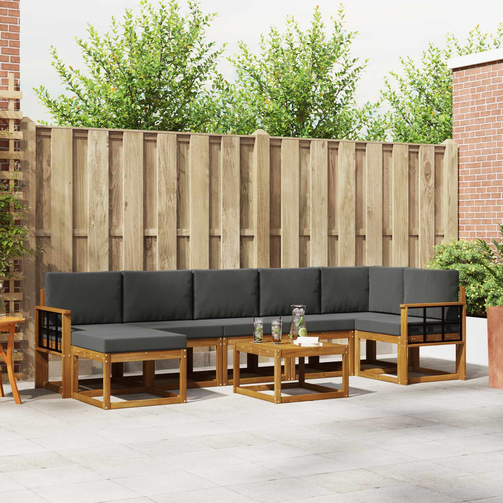 vidaXL Bankstel met kussen 8 pcs Natuurlijk en Crème