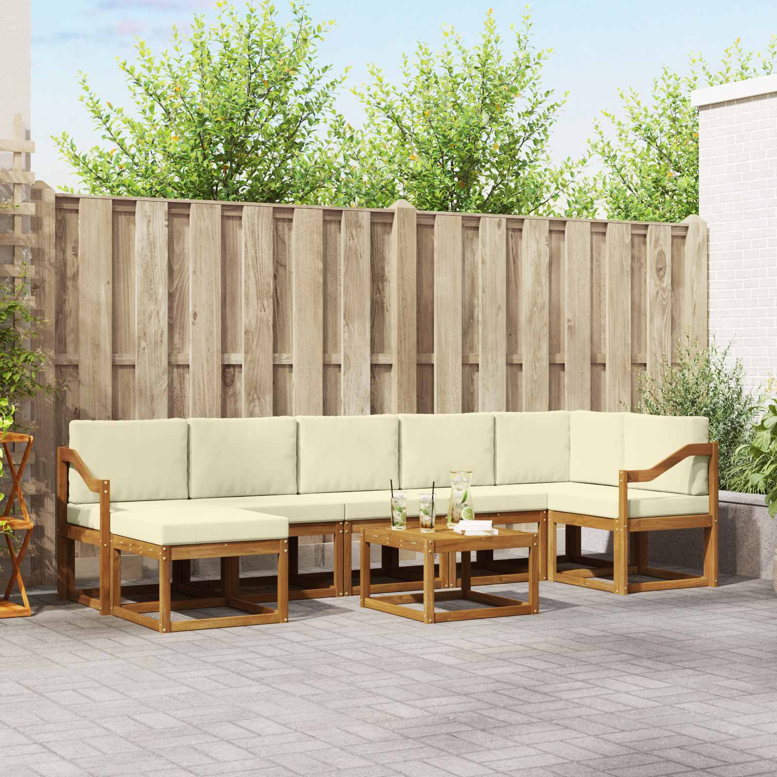 vidaXL Bankstel met kussen 8 pcs Natuurlijk en Crème