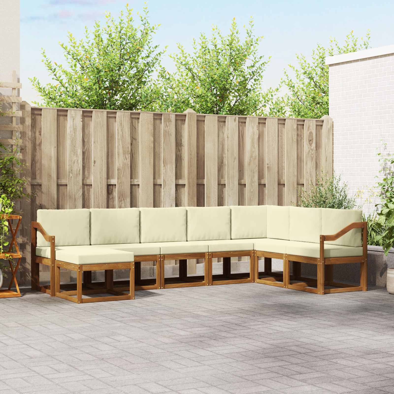 vidaXL Bankstel 8 pcs Natuurlijk en Crème Massief Acaciahout