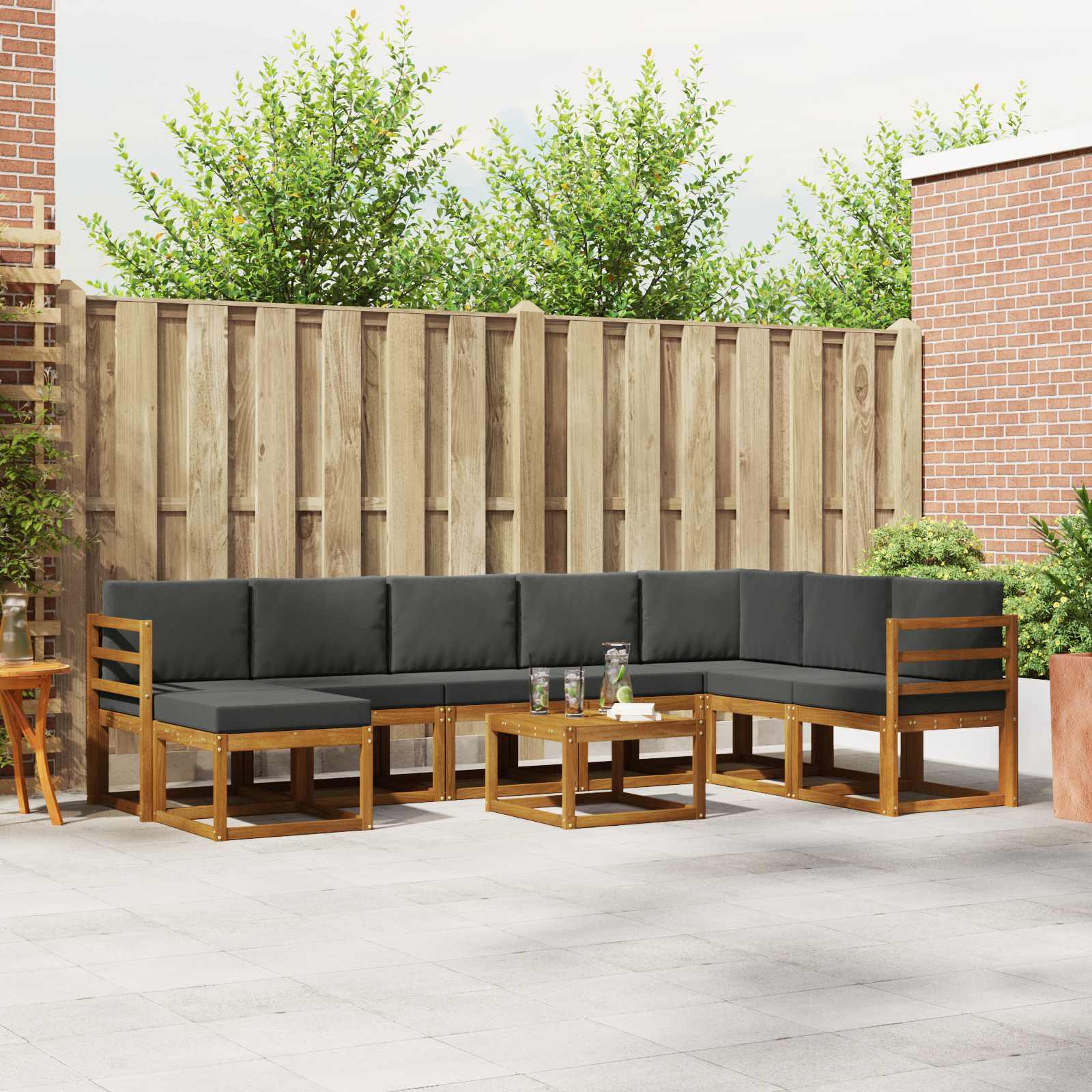 vidaXL Bankstel met kussen 9 pcs Natuurlijk en Crème