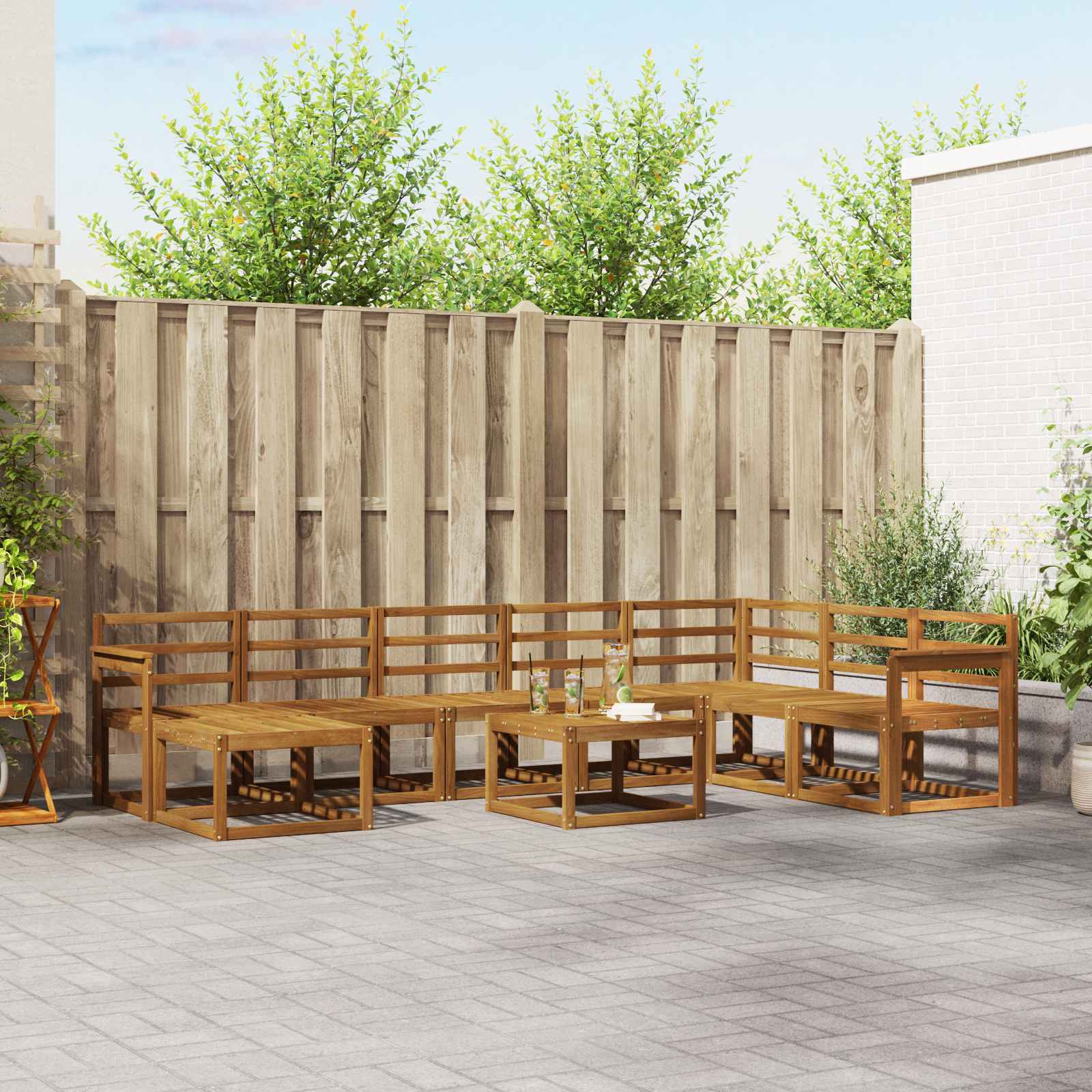 vidaXL Bankstel met kussen 9 pcs Natuurlijk en Crème
