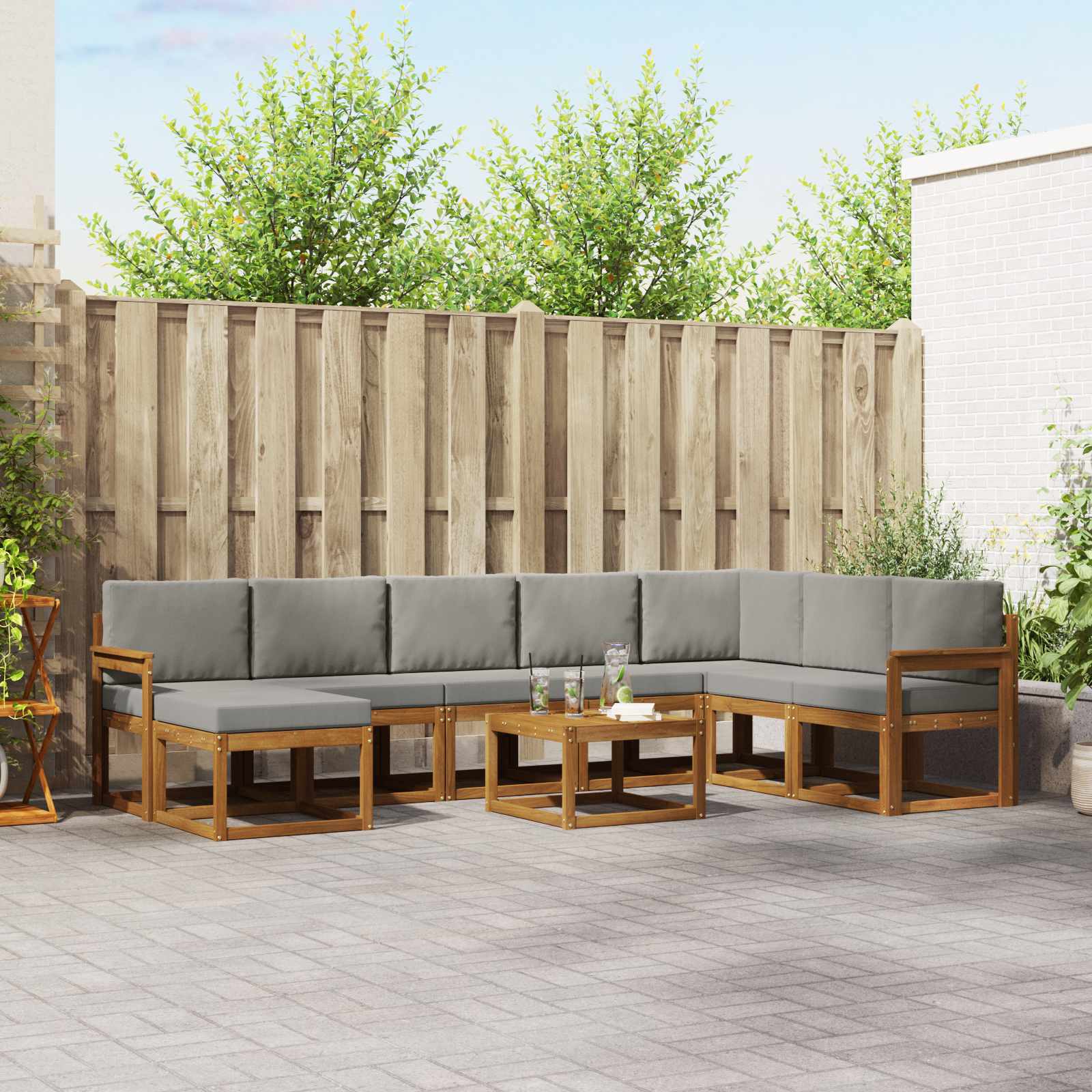vidaXL Bankstel met kussen 9 pcs Natuurlijk en Crème