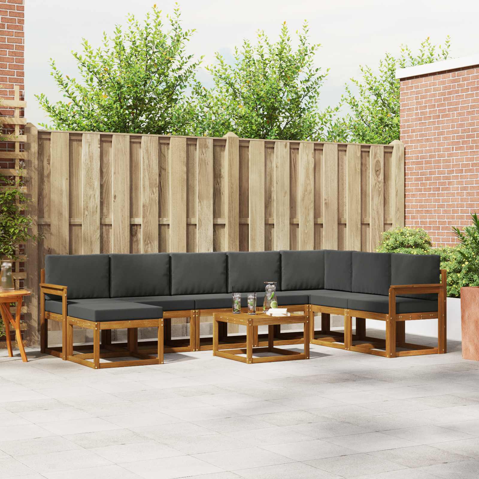 vidaXL Bankstel met kussen 9 pcs Natuurlijk en Crème