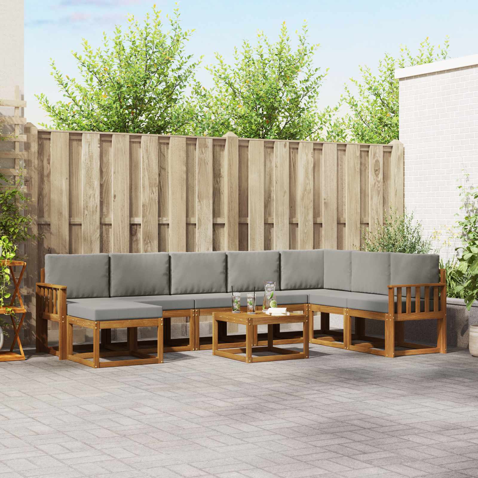 vidaXL Bankstel met kussen 9 pcs Natuurlijk en Crème