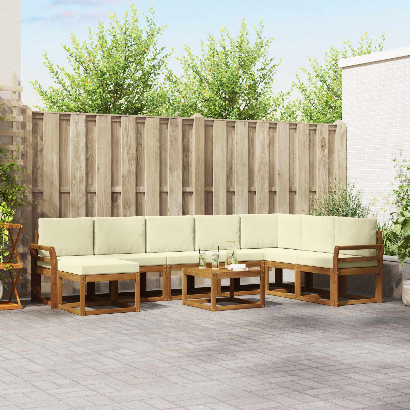 vidaXL Bankstel met kussen 9 pcs Natuurlijk en Crème