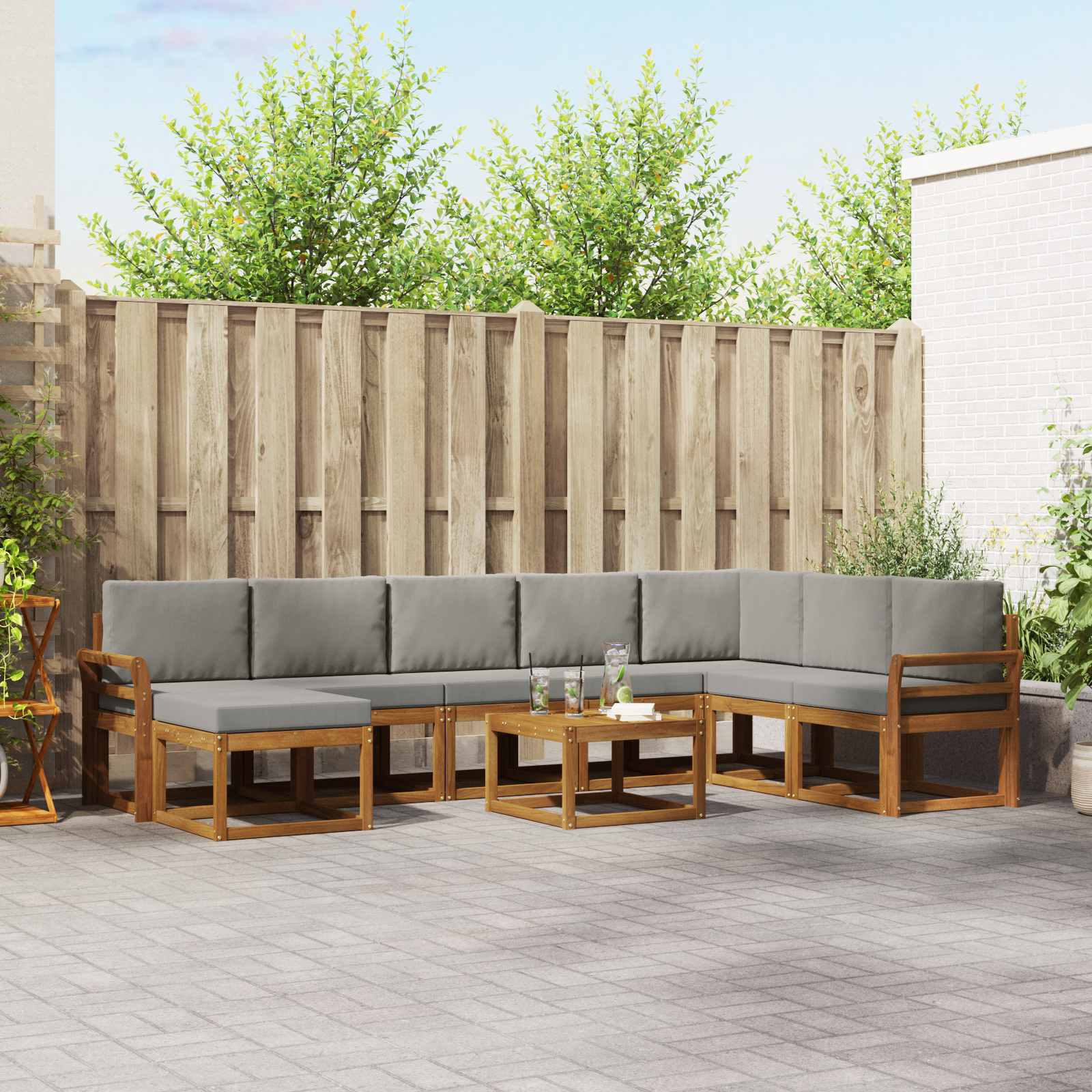 vidaXL Bankstel met kussen 9 pcs Natuurlijk en Crème