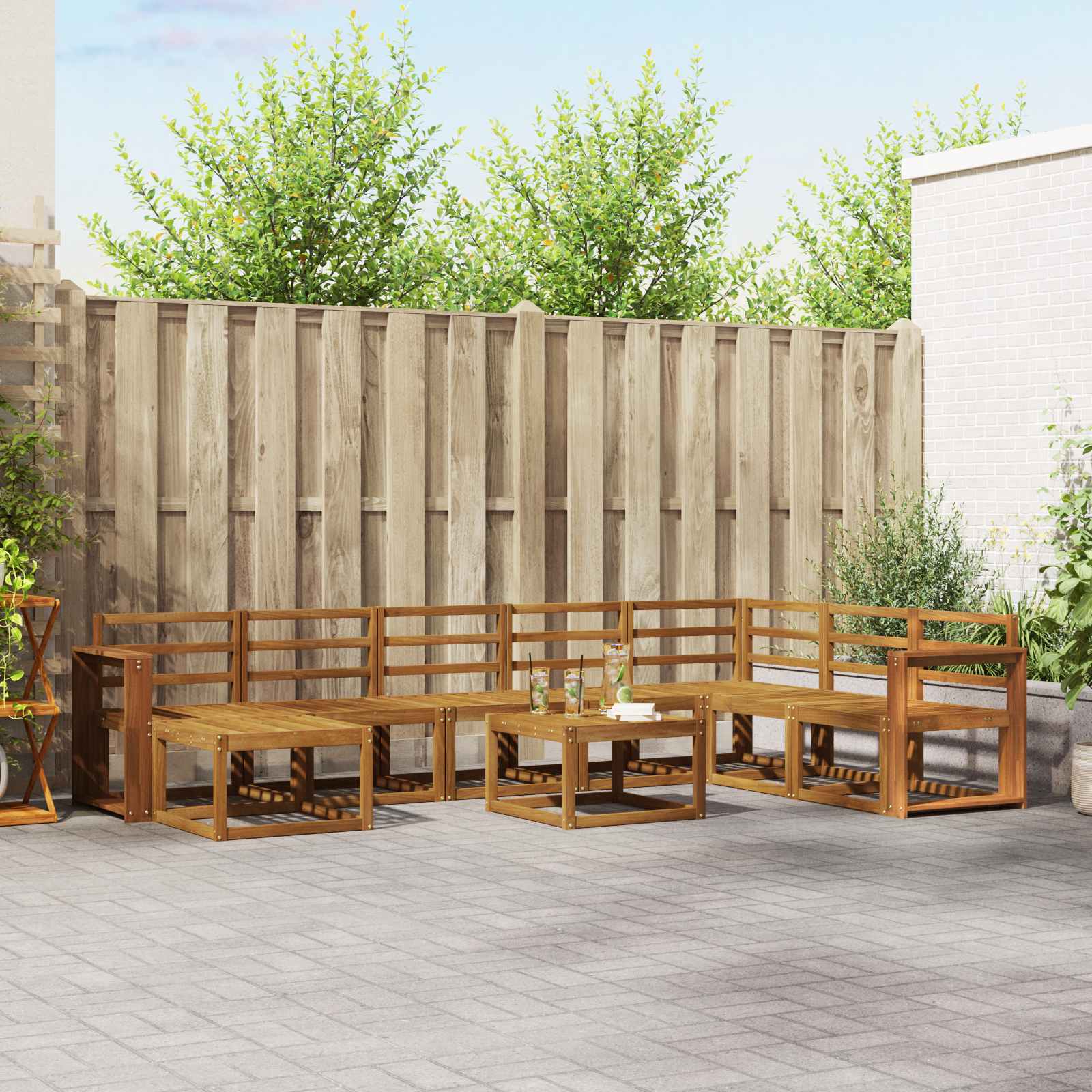 vidaXL Bankstel met kussen 9 pcs Natuurlijk en Crème