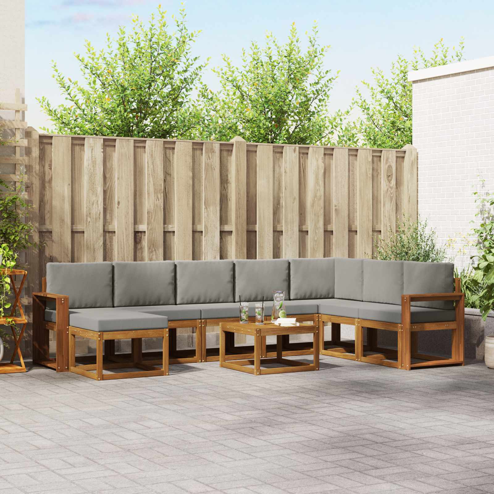 vidaXL Bankstel met kussen 9 pcs Natuurlijk en Crème