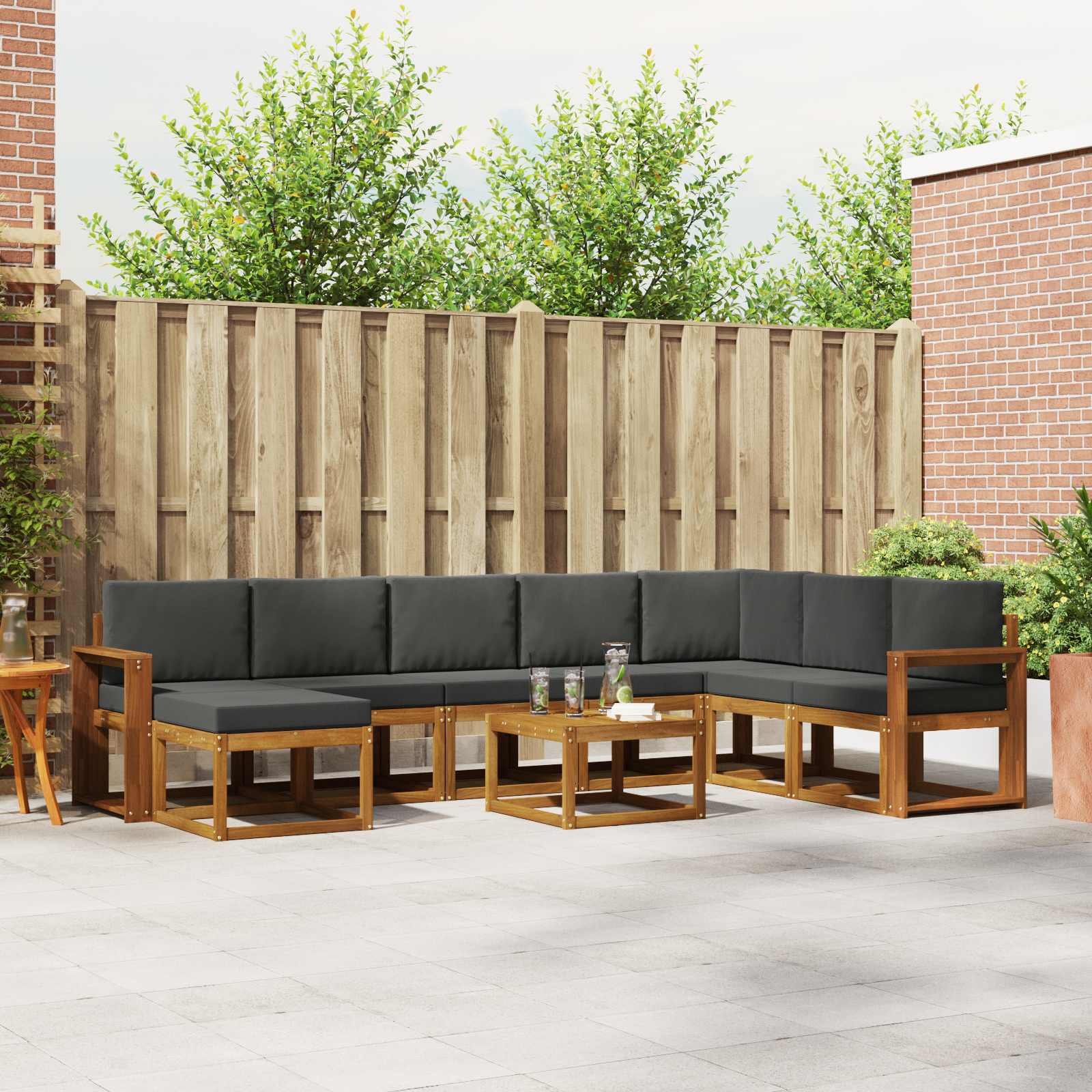 vidaXL Bankstel met kussen 9 pcs Natuurlijk en Crème
