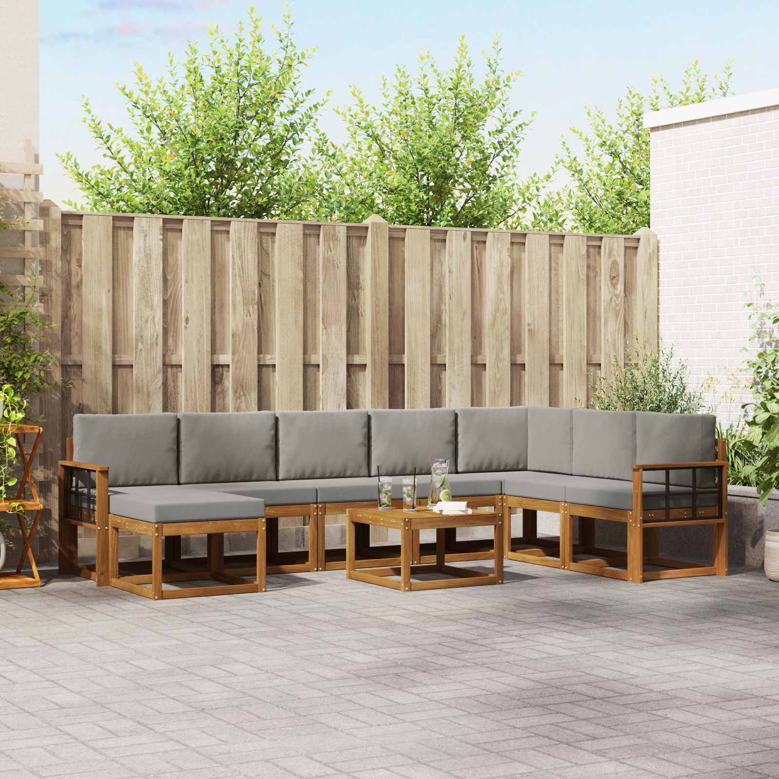 vidaXL Bankstel met kussen 9 pcs Natuurlijk en Crème