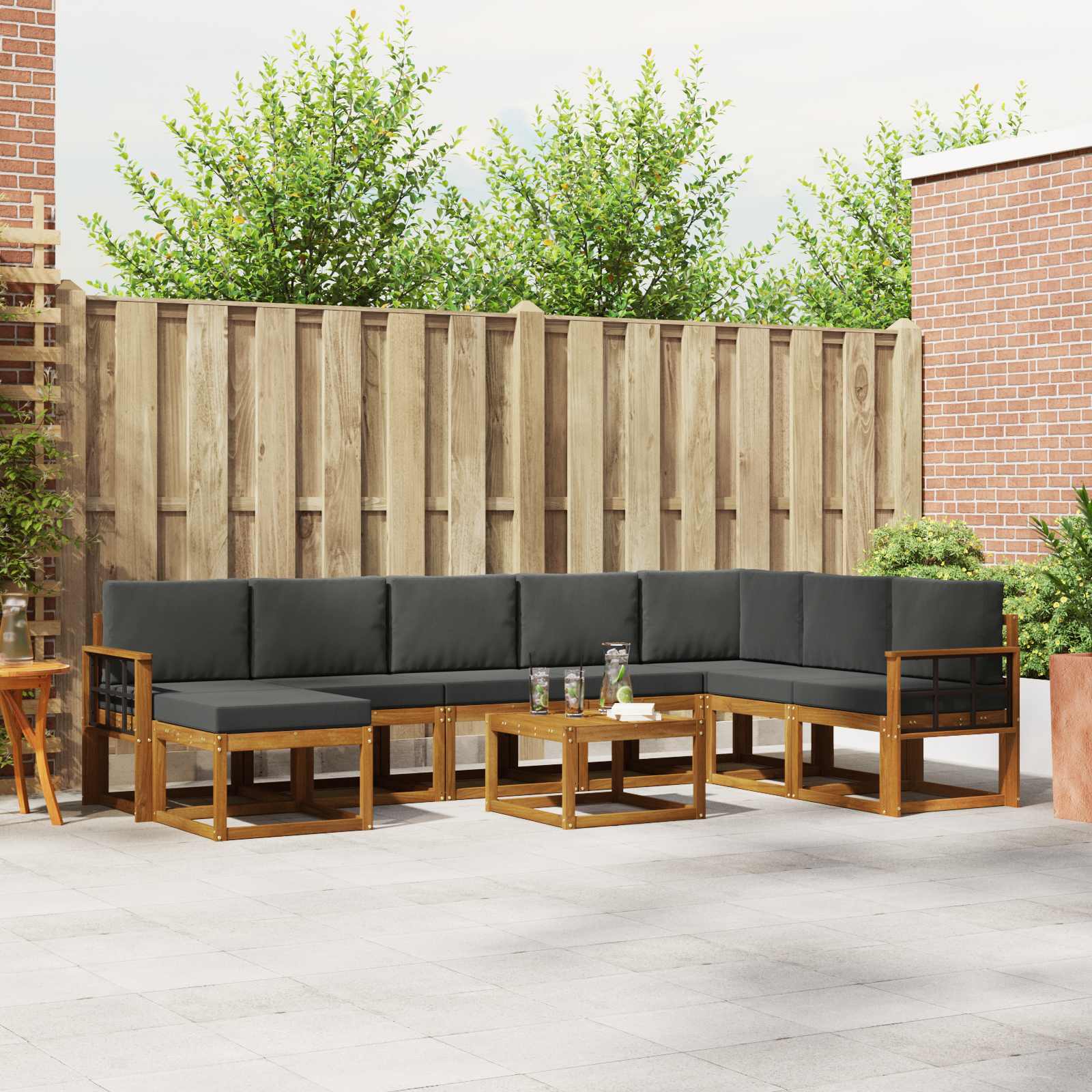 vidaXL Bankstel met kussen 9 pcs Natuurlijk en Crème