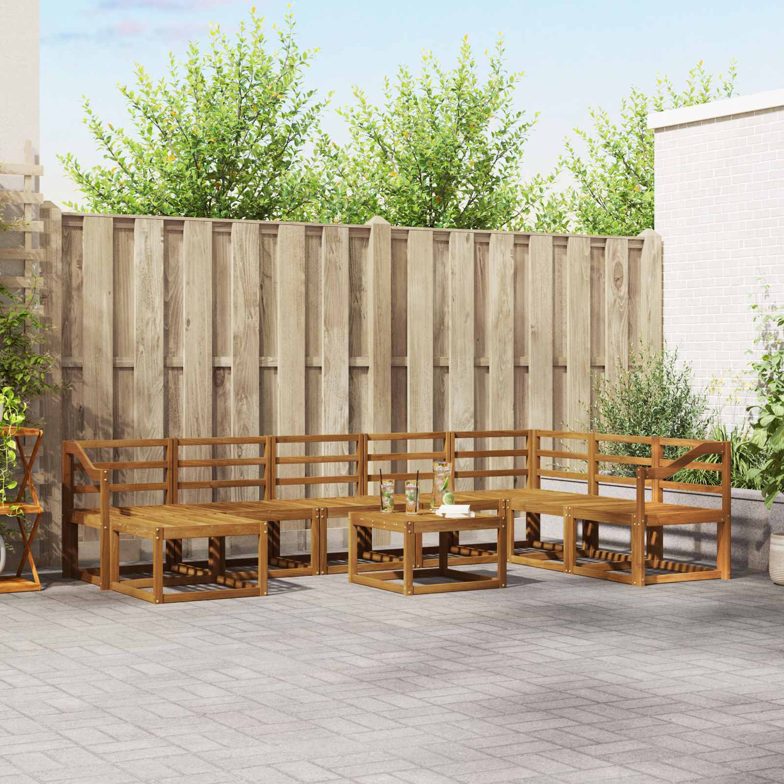 vidaXL Bankstel met kussen 9 pcs Natuurlijk en Crème