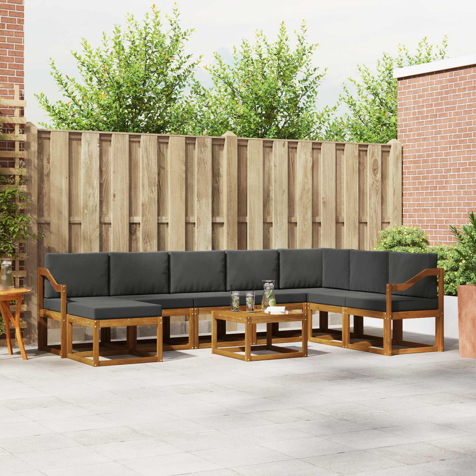 vidaXL Bankstel met kussen 9 pcs Natuurlijk en Crème