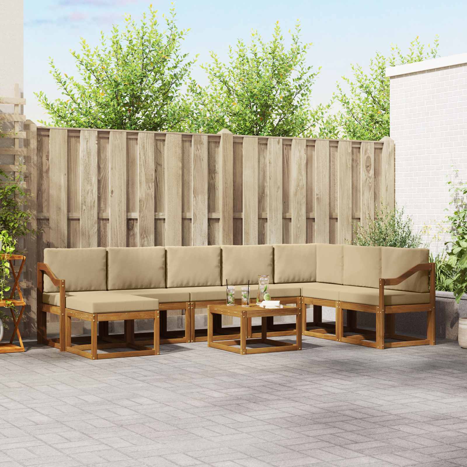 vidaXL Bankstel met kussen 9 pcs Natuurlijk en Crème