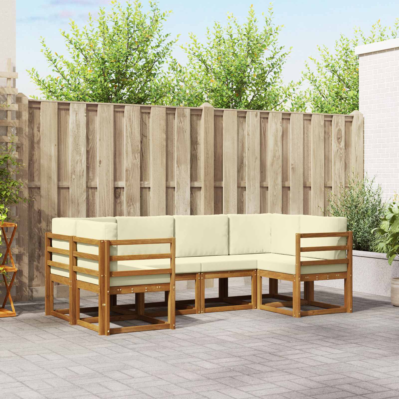 vidaXL Bankstel met kussen 6 pcs Natuurlijk en Crème