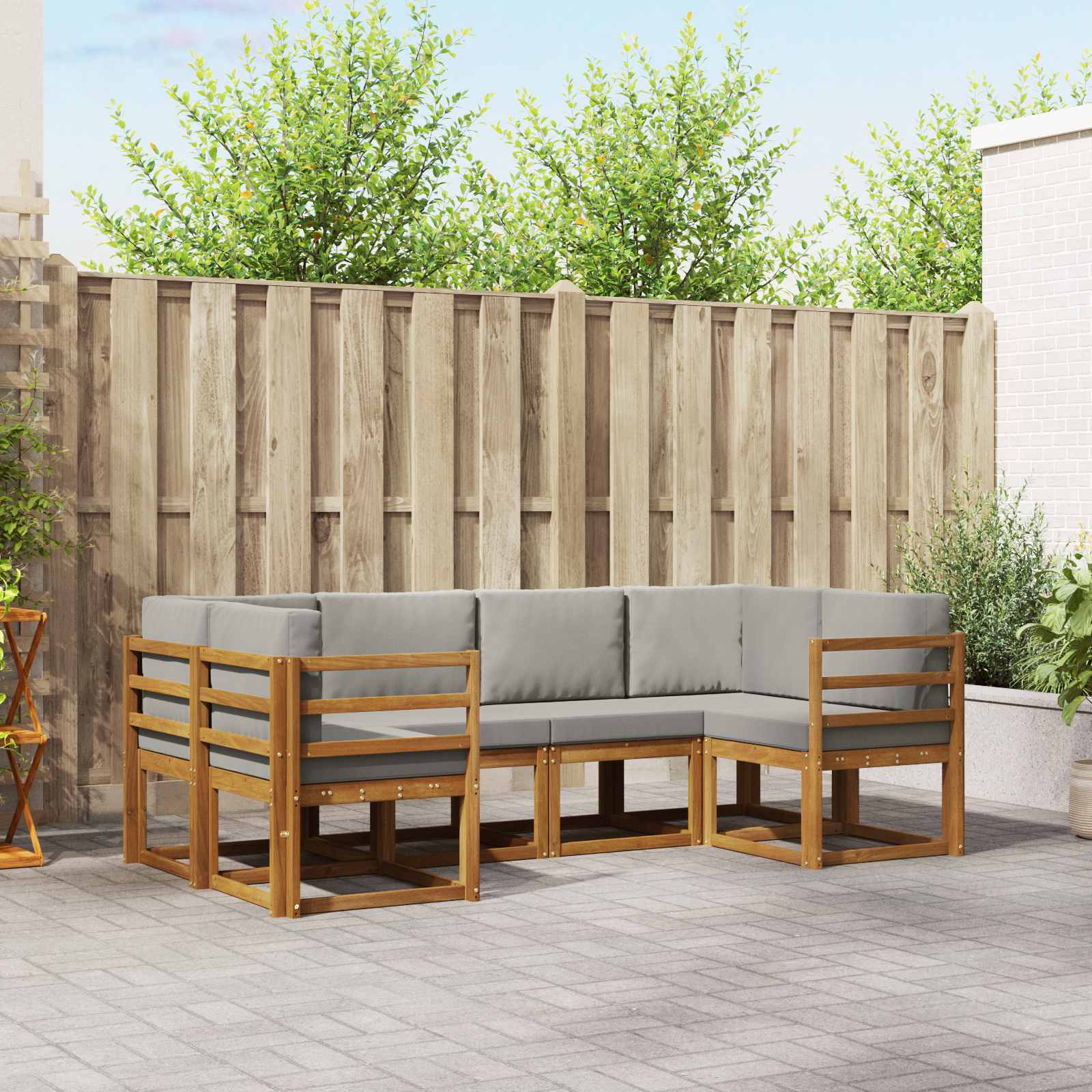 vidaXL Bankstel met kussen 6 pcs Natuurlijk en Crème