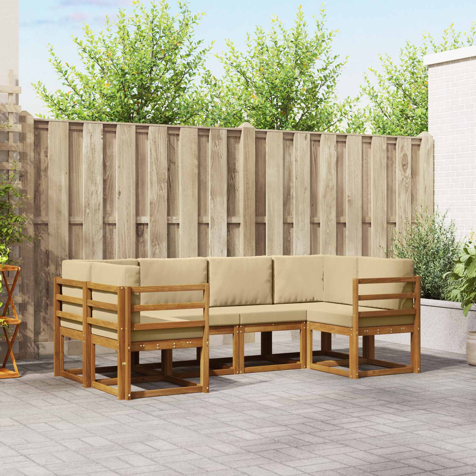 vidaXL Bankstel met kussen 6 pcs Natuurlijk en Crème