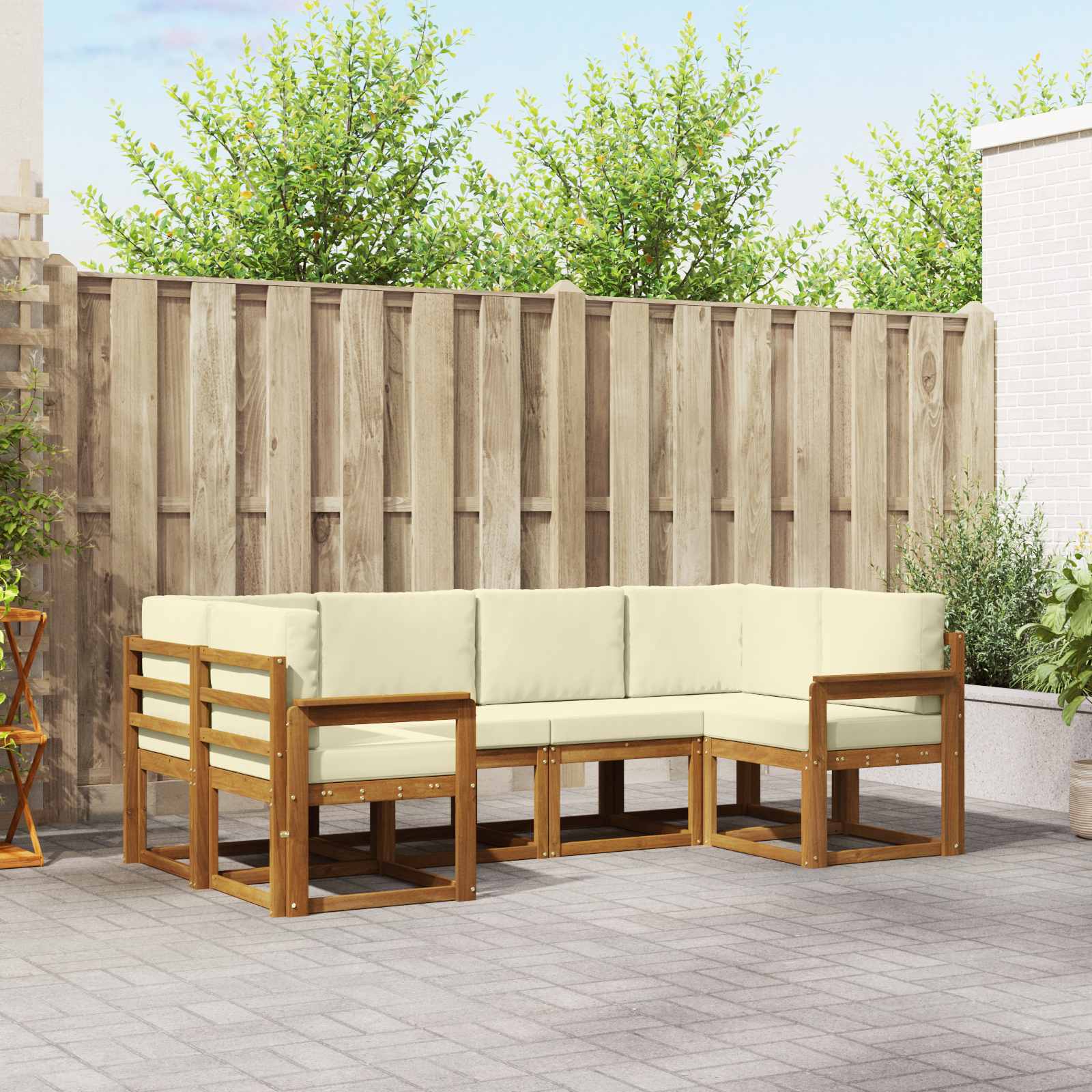 vidaXL Bankstel met kussen 6 pcs Natuurlijk en Crème