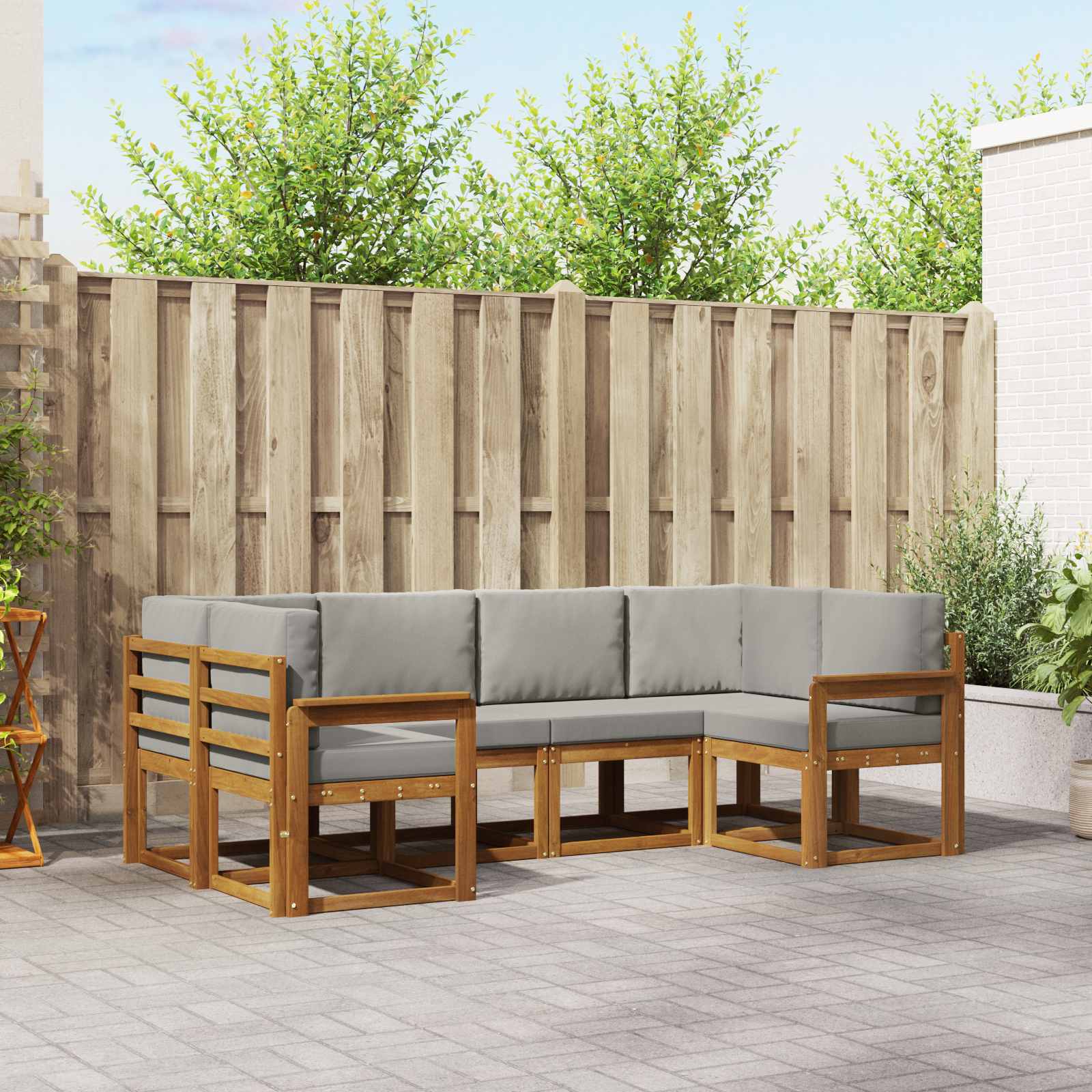 vidaXL Bankstel met kussen 6 pcs Natuurlijk en Crème
