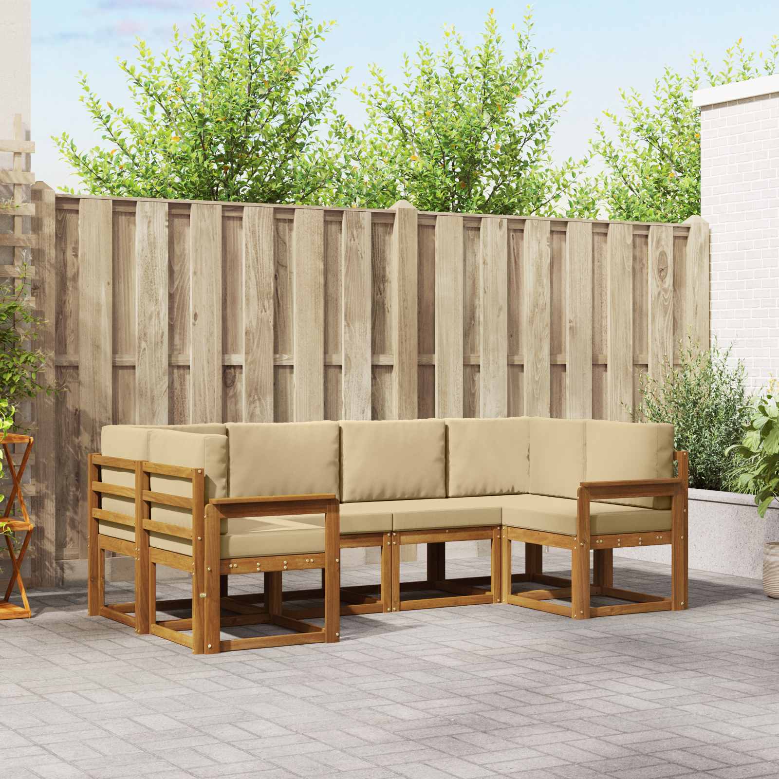 vidaXL Bankstel met kussen 6 pcs Natuurlijk en Crème
