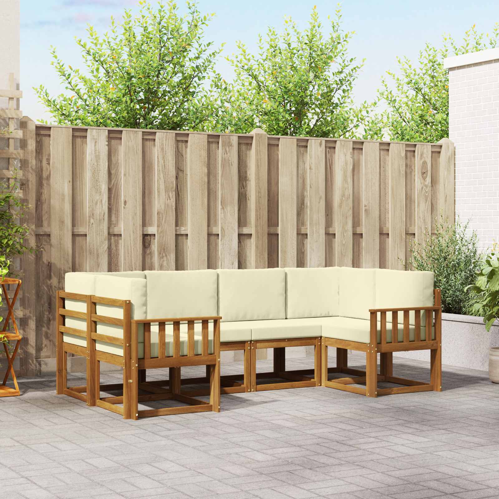 vidaXL Bankstel met kussen 6 pcs Natuurlijk en Crème