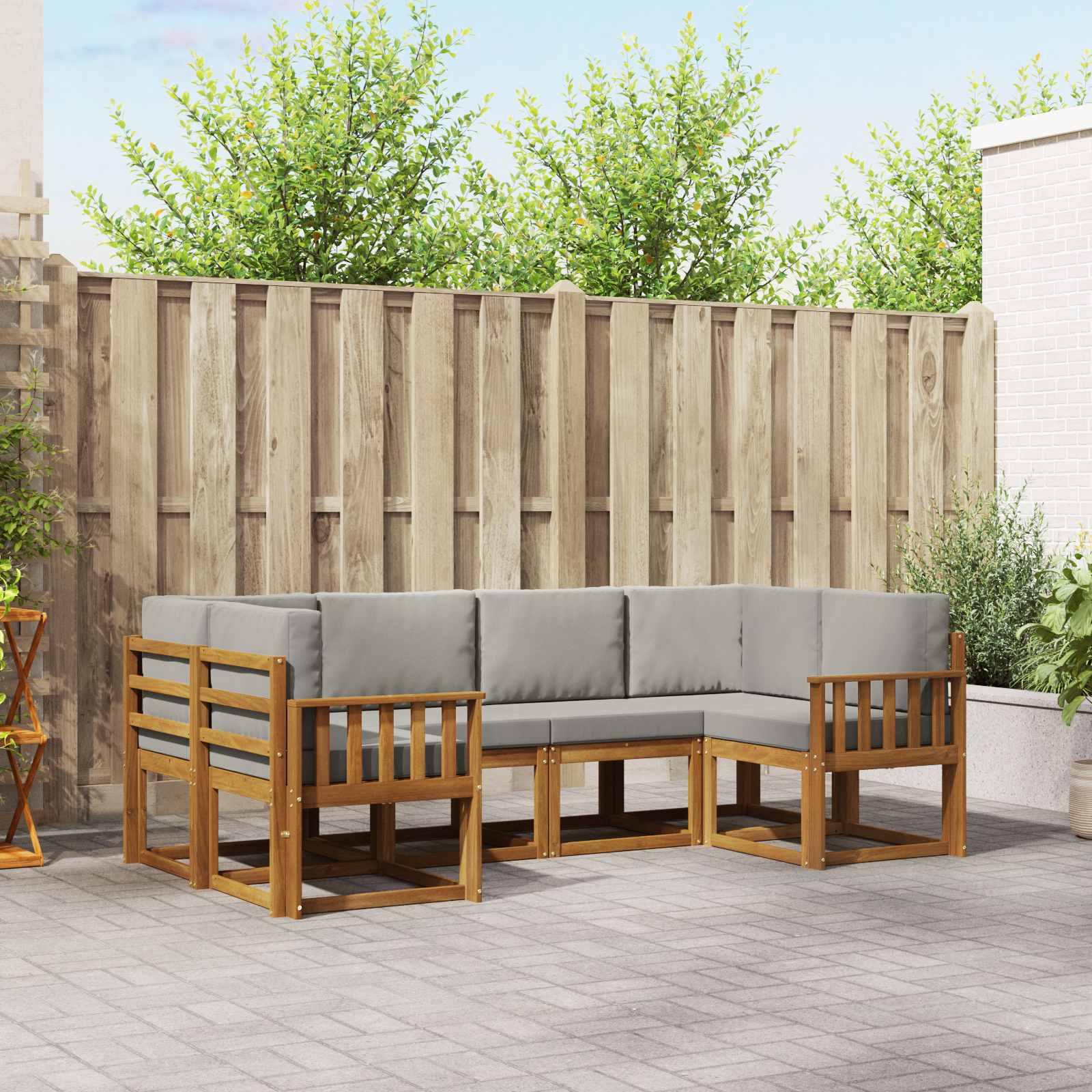 vidaXL Bankstel met kussen 6 pcs Natuurlijk en Crème