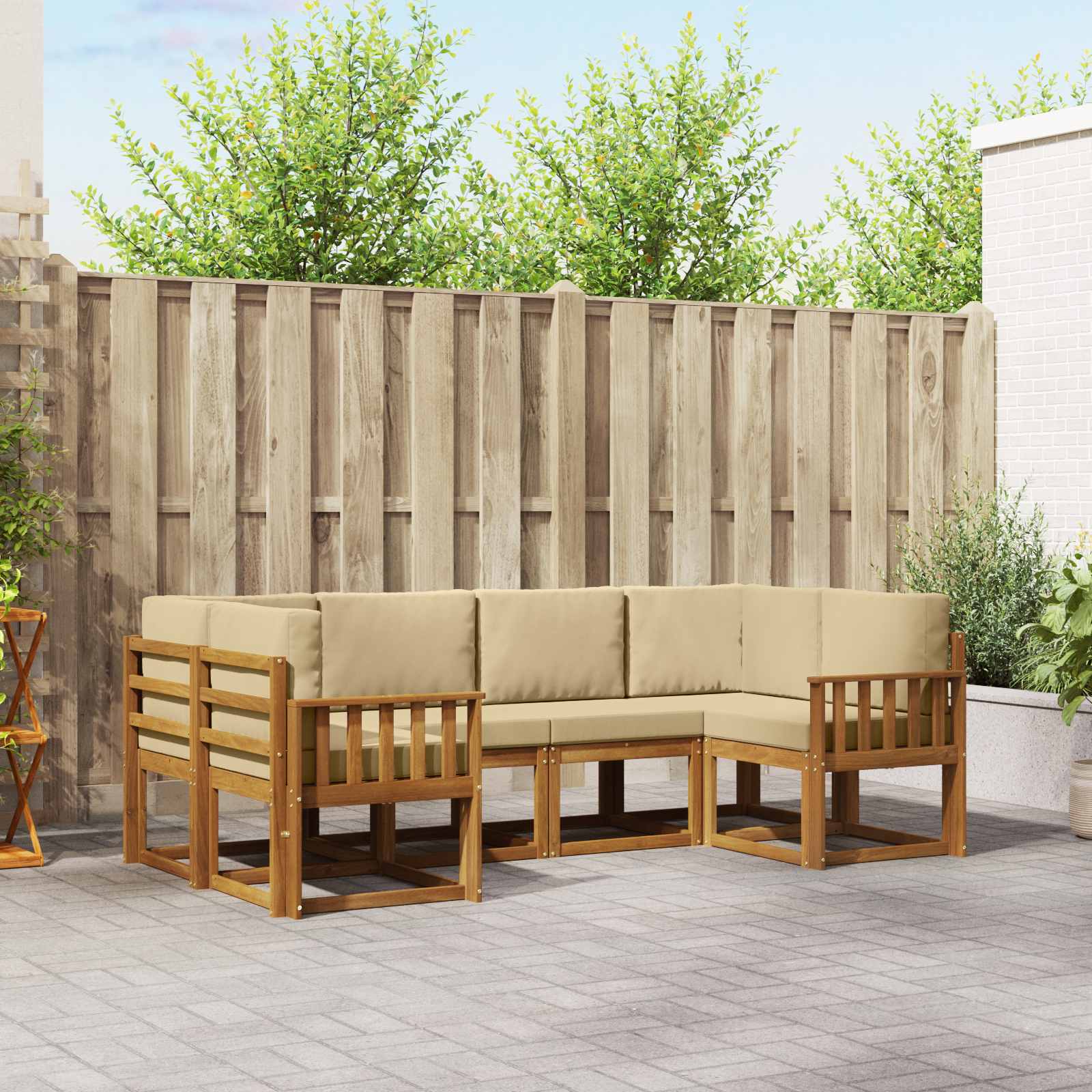 vidaXL Bankstel met kussen 6 pcs Natuurlijk en Crème