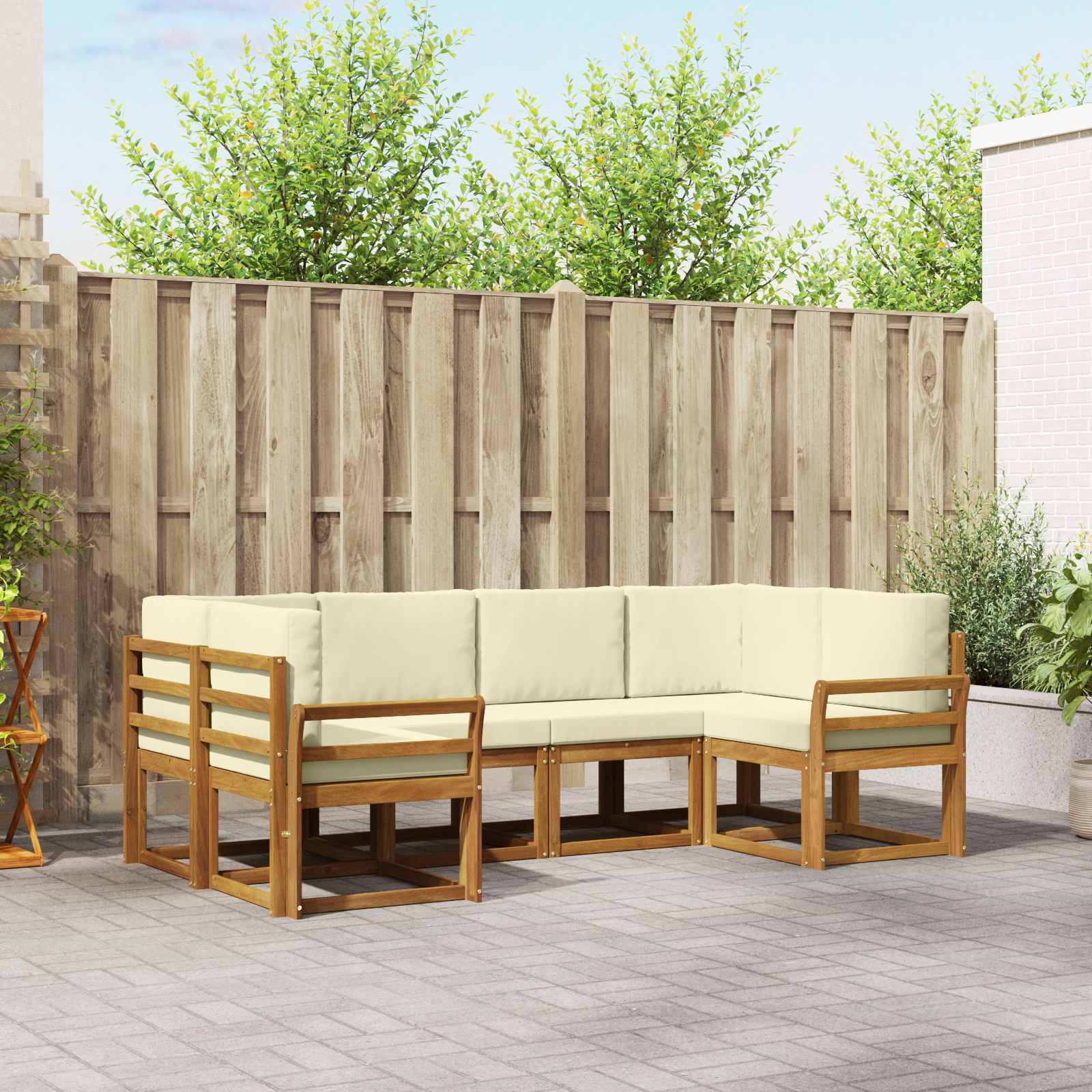 vidaXL Bankstel met kussen 6 pcs Natuurlijk en Crème