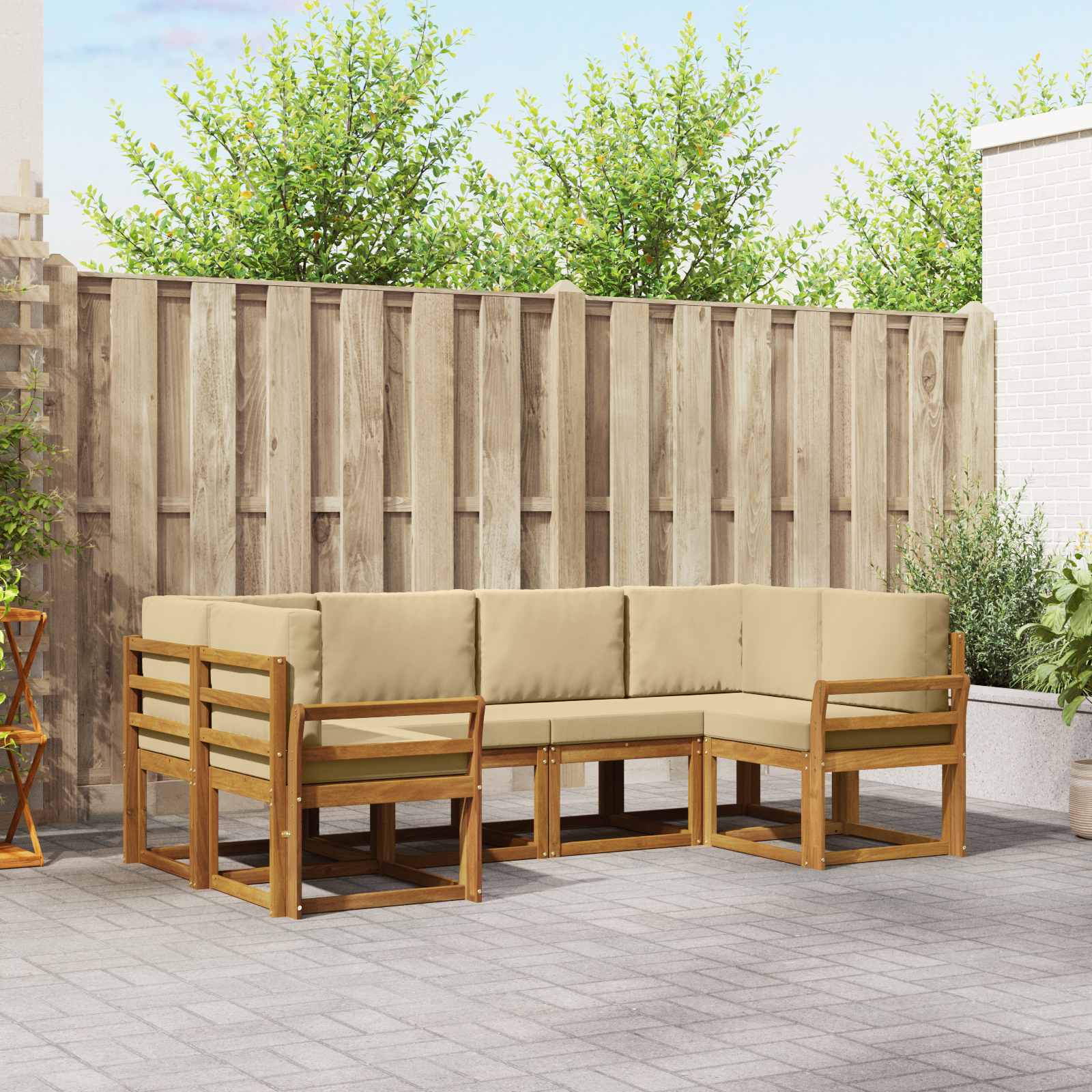 vidaXL Bankstel met kussen 6 pcs Natuurlijk en Crème