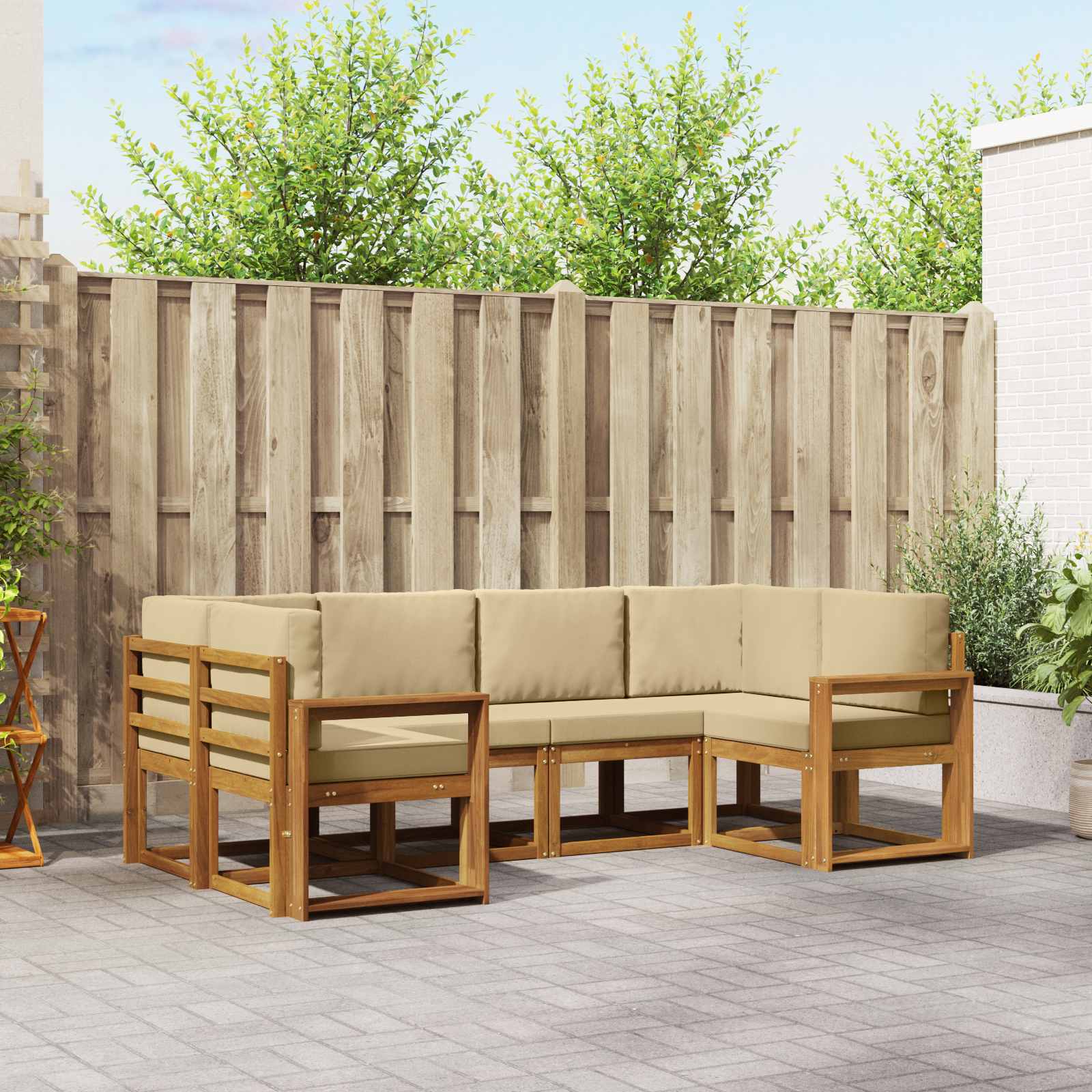 vidaXL Bankstel met kussen 6 pcs Natuurlijk en Crème