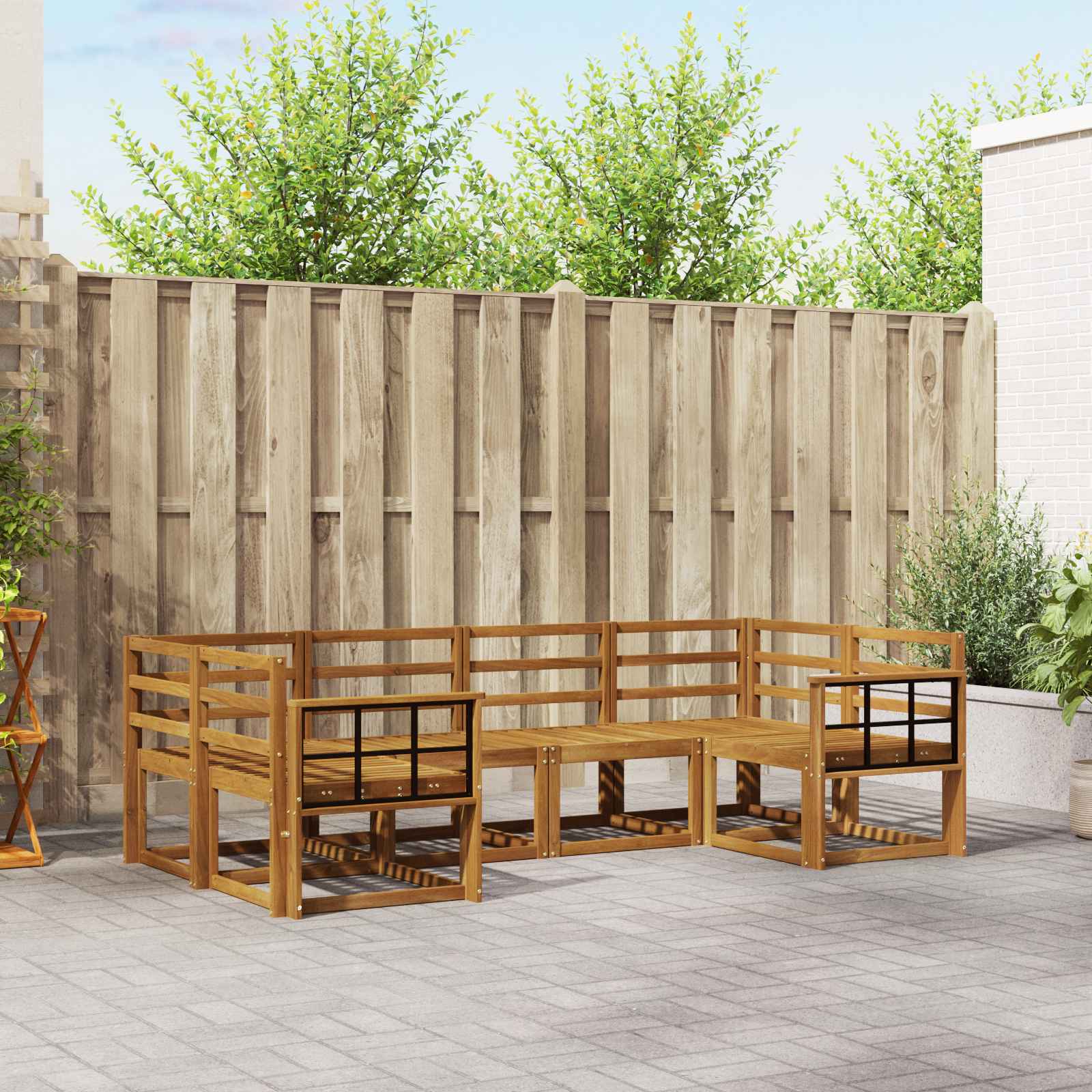 vidaXL Bankstel met kussen 6 pcs Natuurlijk en Crème