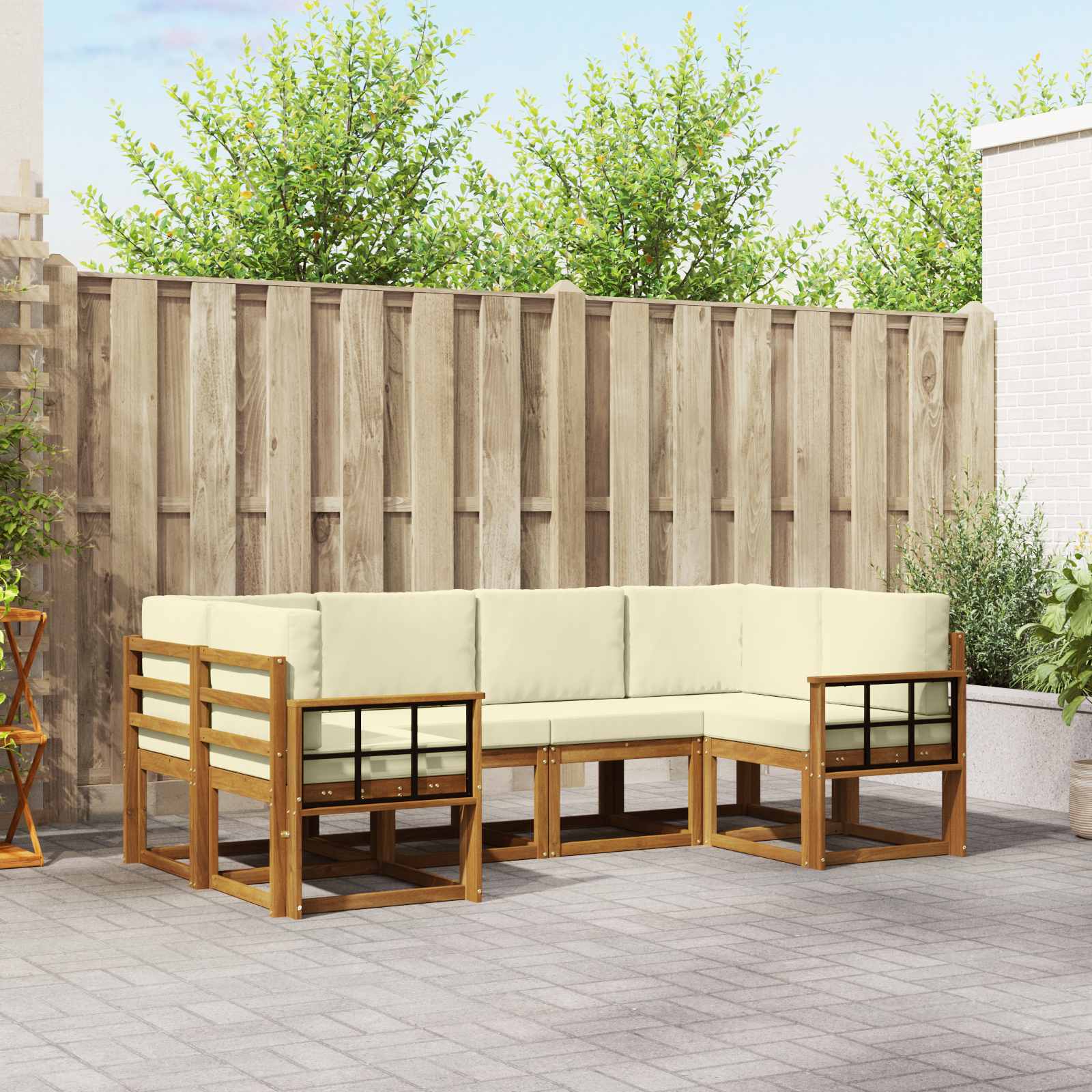 vidaXL Bankstel met kussen 6 pcs Natuurlijk en Crème