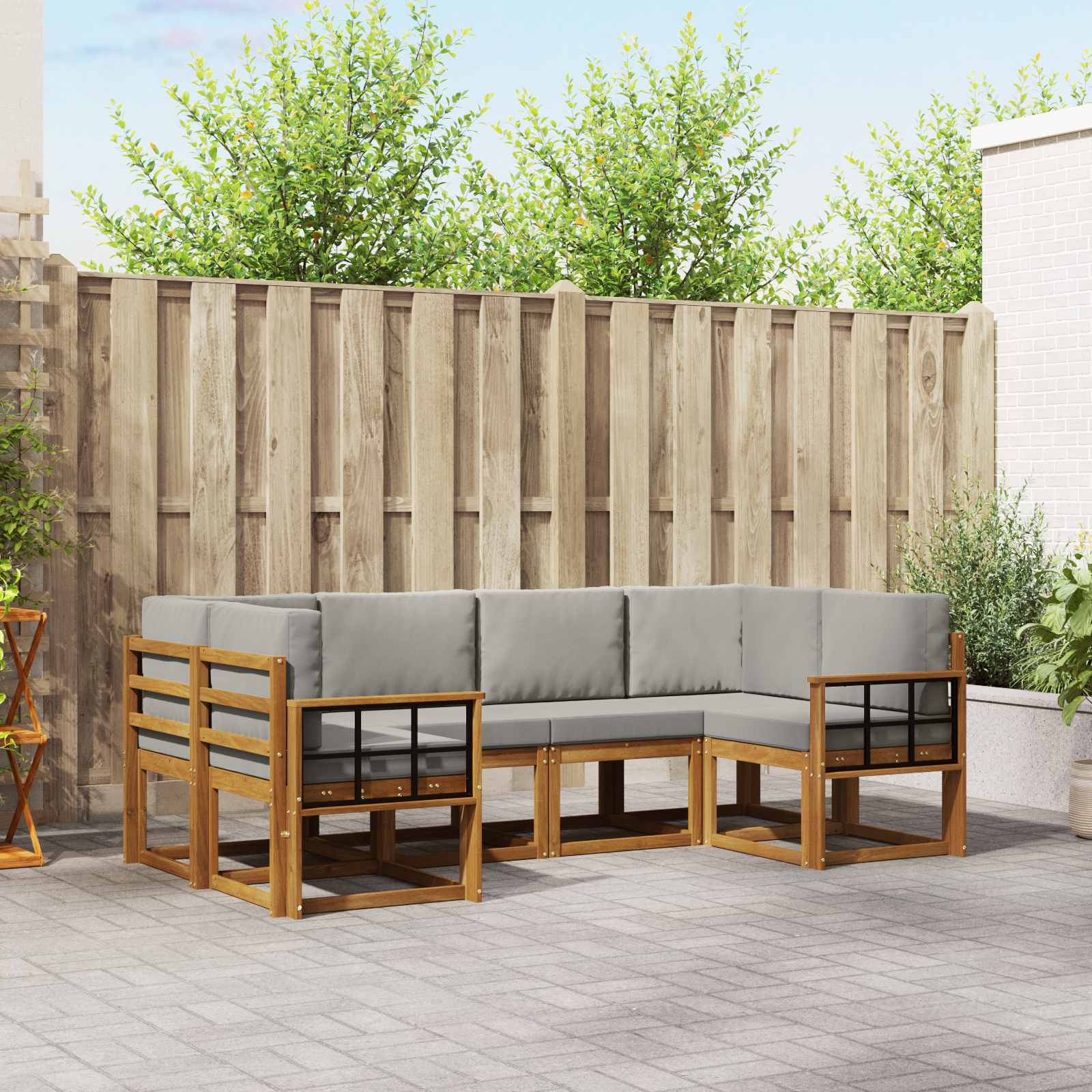 vidaXL Bankstel met kussen 6 pcs Natuurlijk en Crème