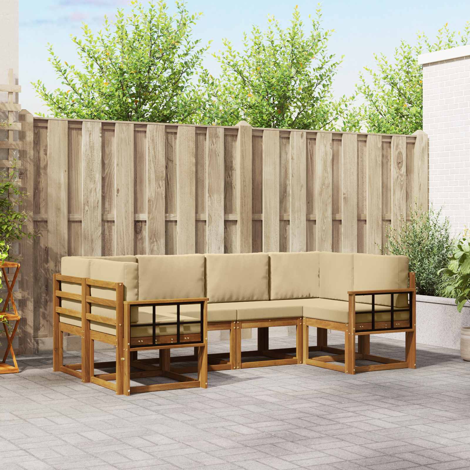 vidaXL Bankstel met kussen 6 pcs Natuurlijk en Crème