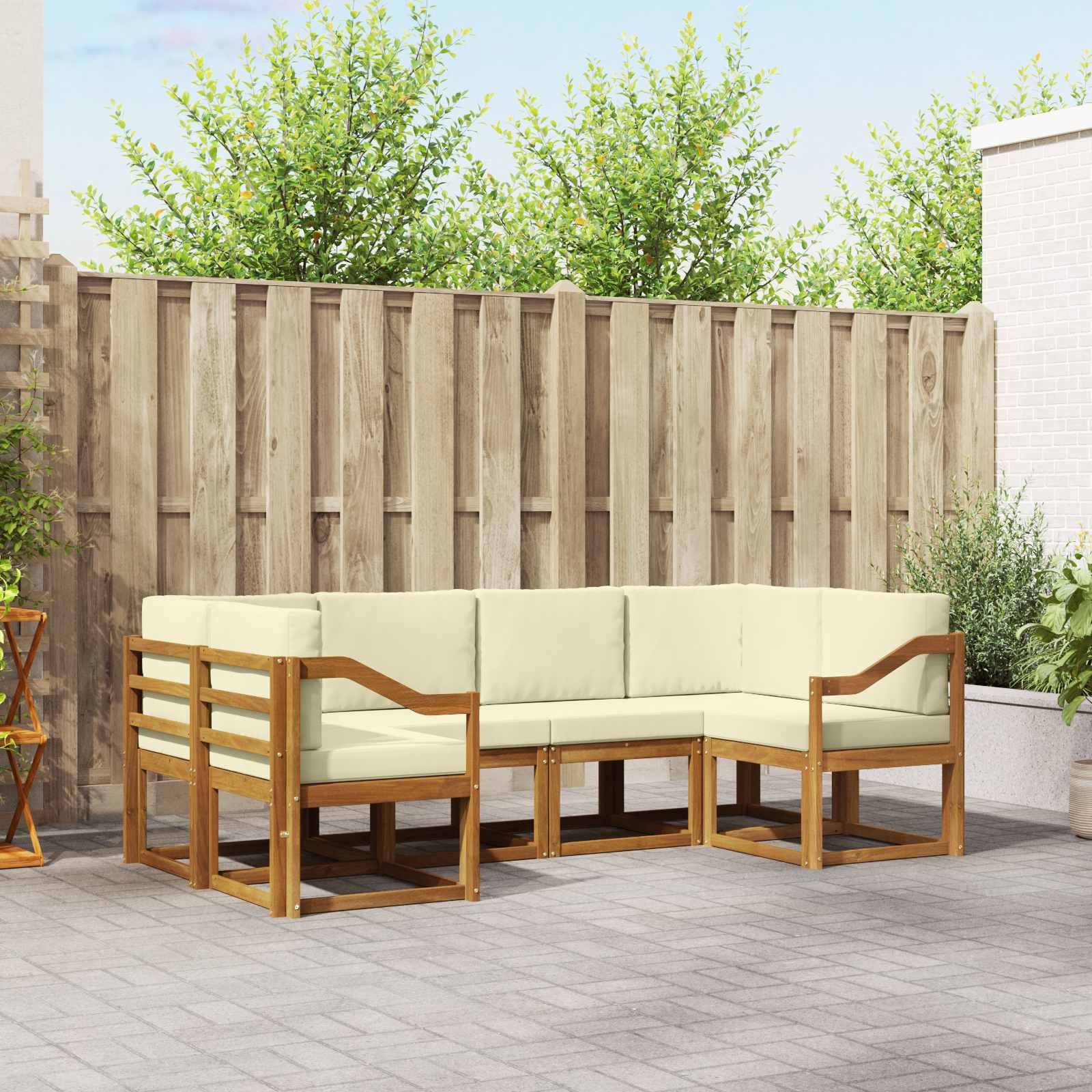 vidaXL Bankstel met kussen 6 pcs Natuurlijk en Crème