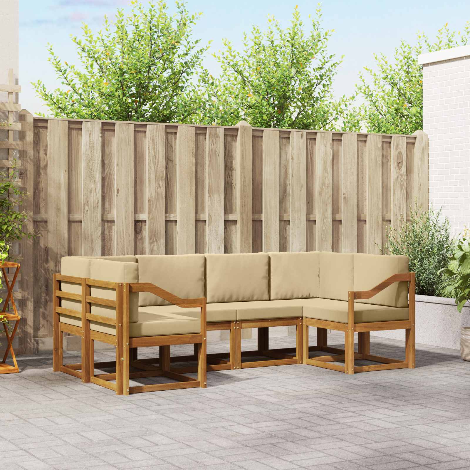 vidaXL Bankstel met kussen 6 pcs Natuurlijk en Crème