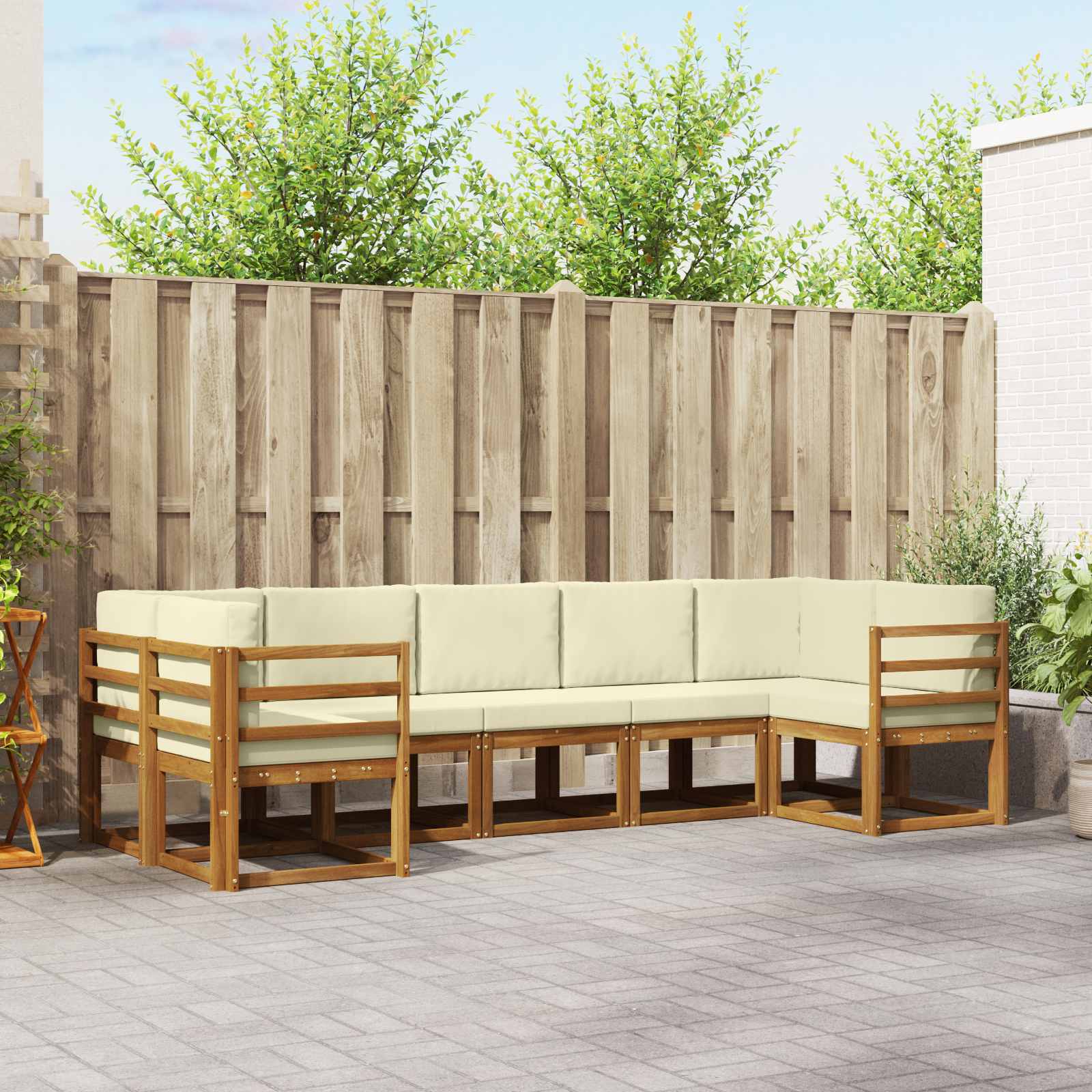 vidaXL Bankstel met kussen 7 pcs Natuurlijk en Crème
