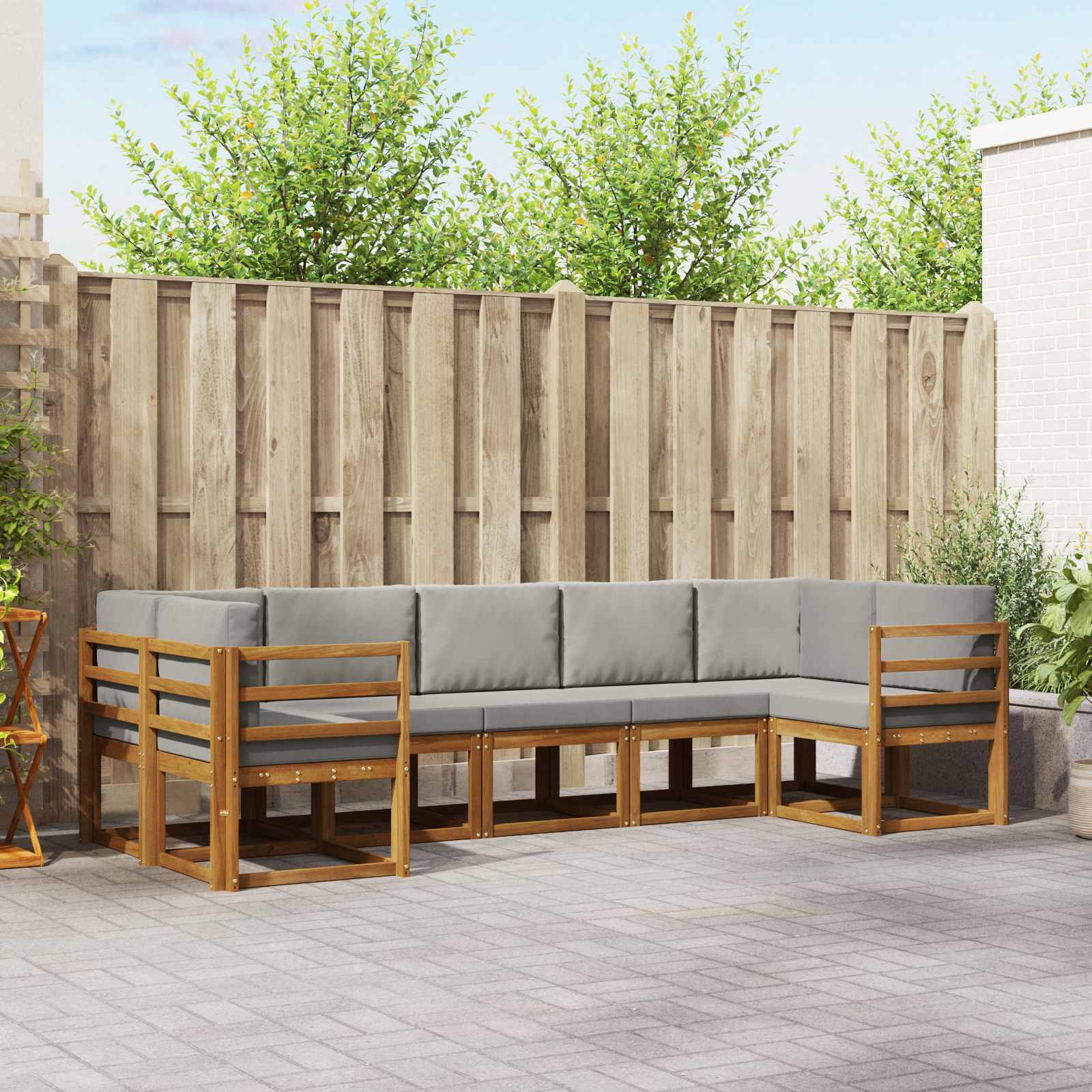 vidaXL Bankstel met kussen 7 pcs Natuurlijk en Crème