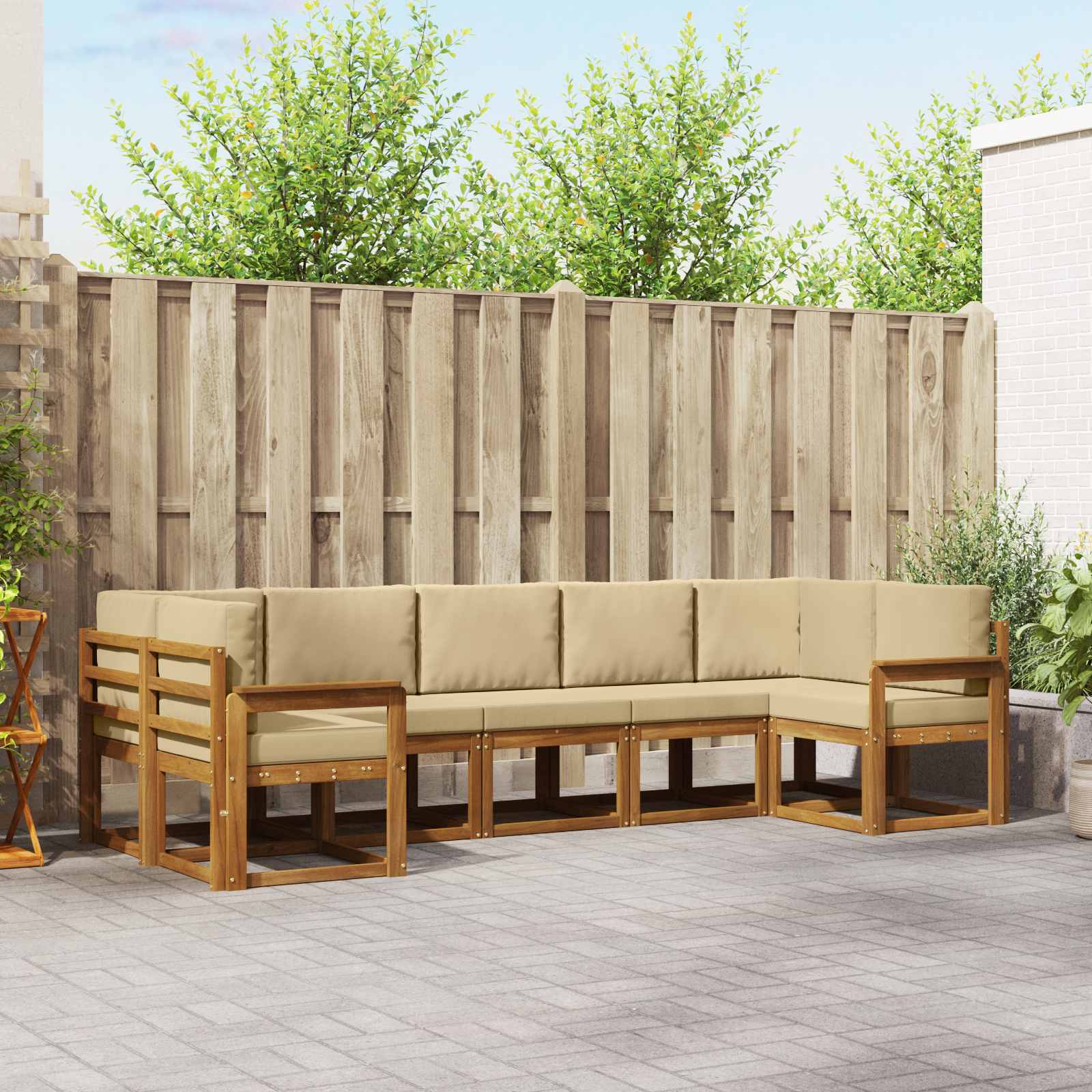 vidaXL Bankstel met kussen 7 pcs Natuurlijk en Crème