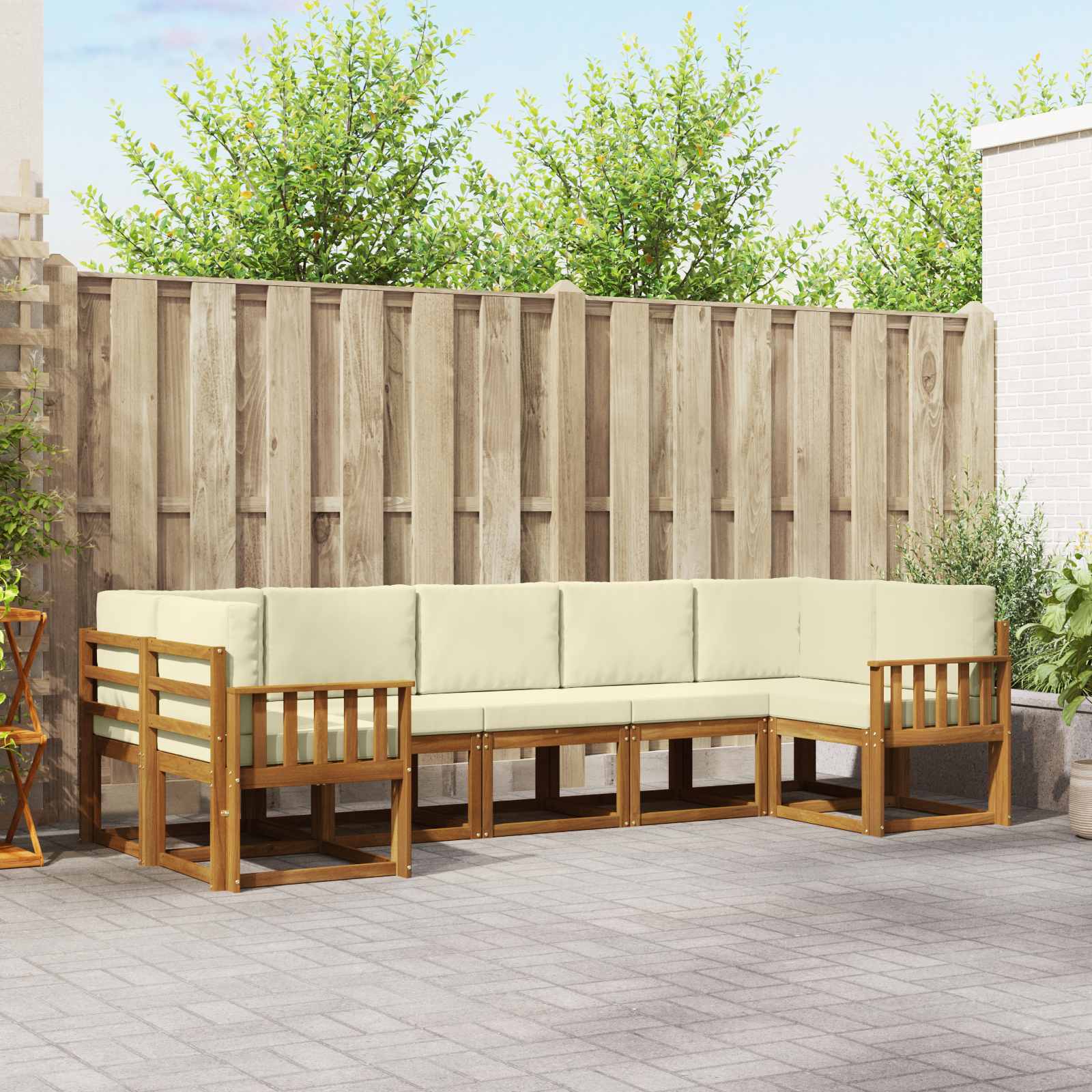 vidaXL Bankstel met kussen 7 pcs Natuurlijk en Crème