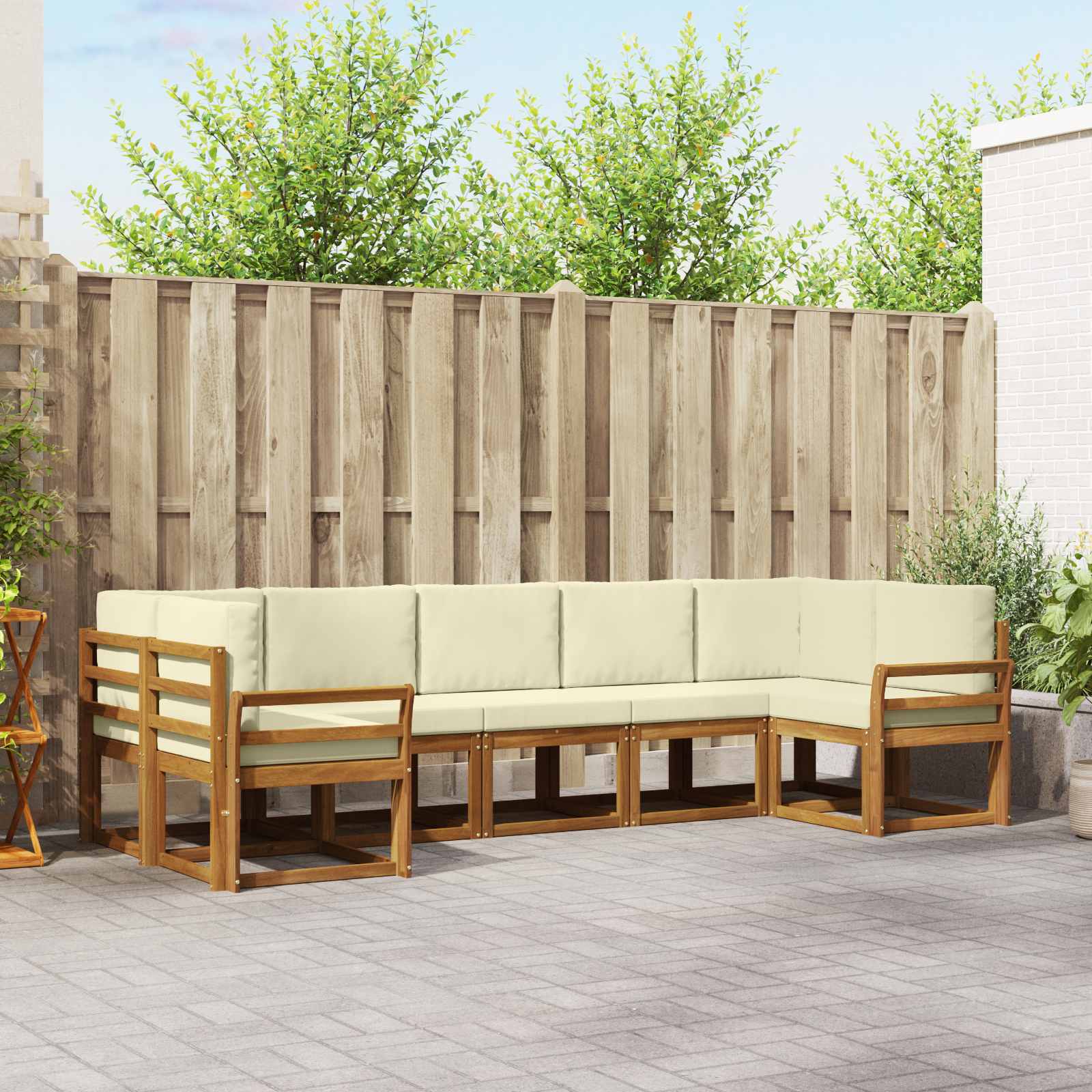 vidaXL Bankstel met kussen 7 pcs Natuurlijk en Crème