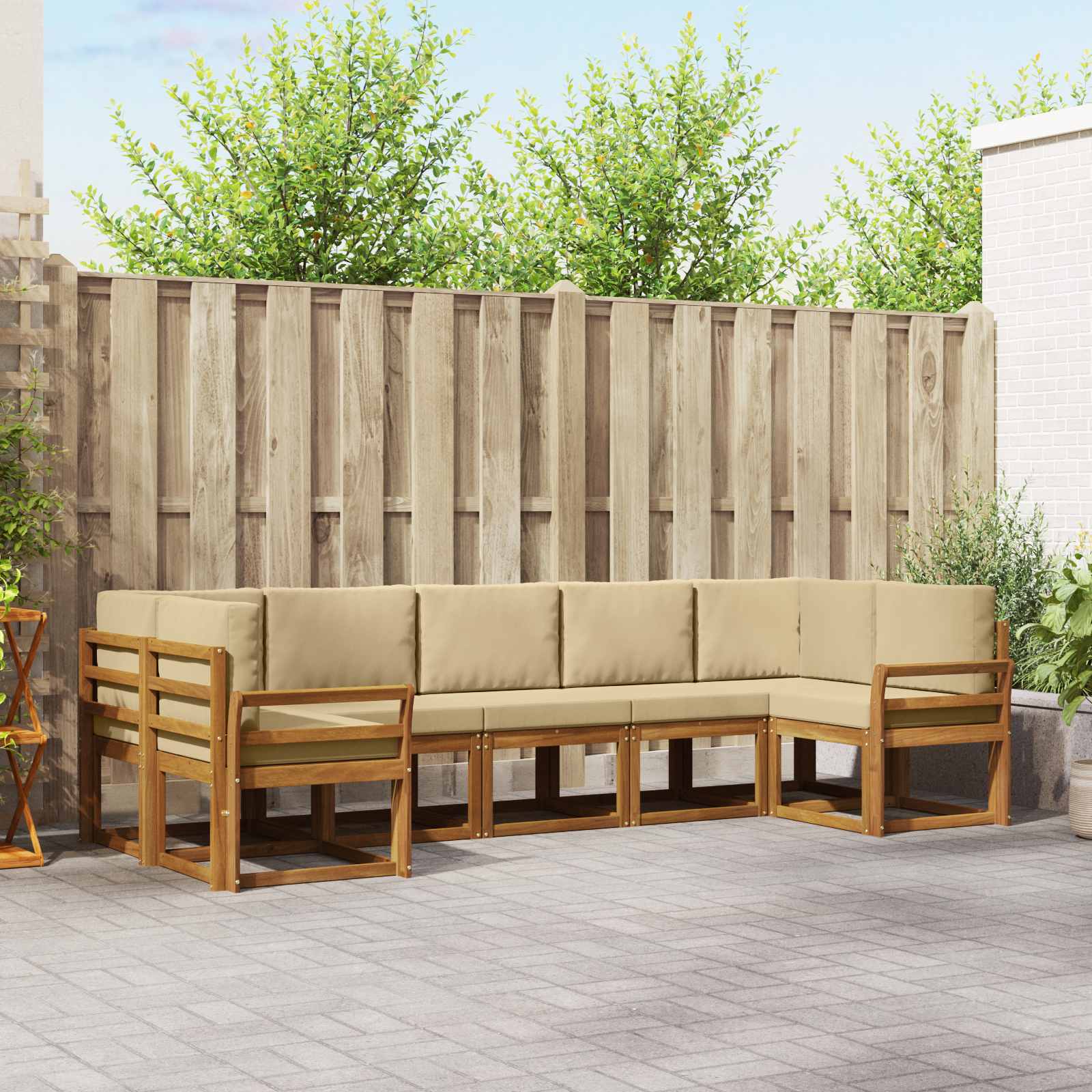 vidaXL Bankstel met kussen 7 pcs Natuurlijk en Crème