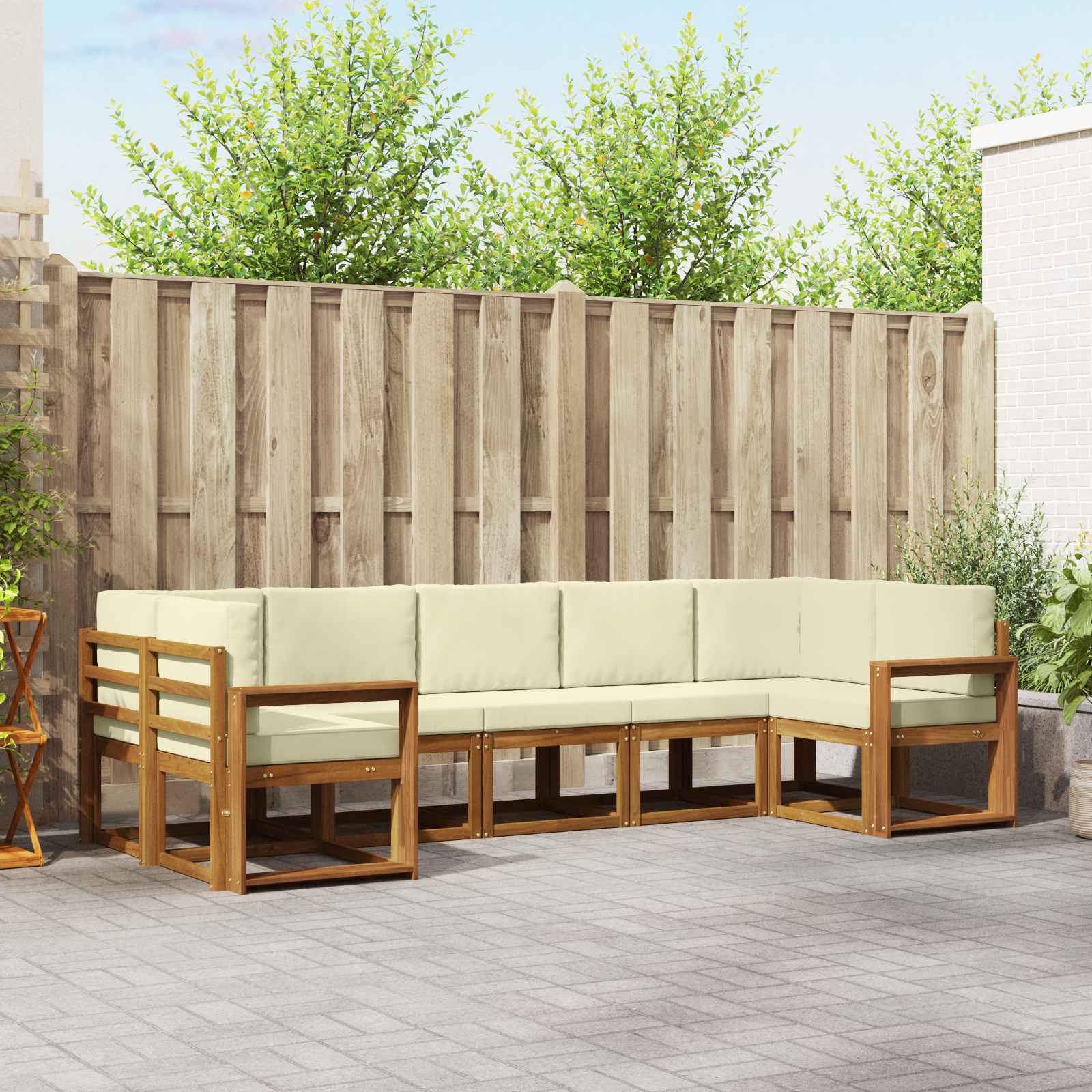 vidaXL Bankstel met kussen 7 pcs Natuurlijk en Crème