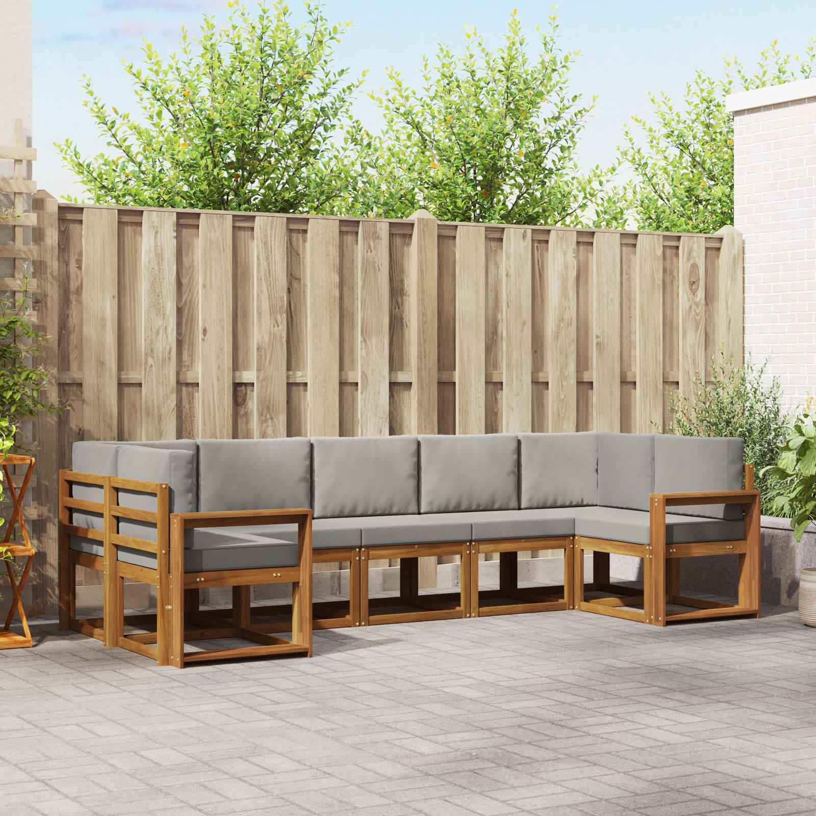 vidaXL Bankstel met kussen 7 pcs Natuurlijk en Crème