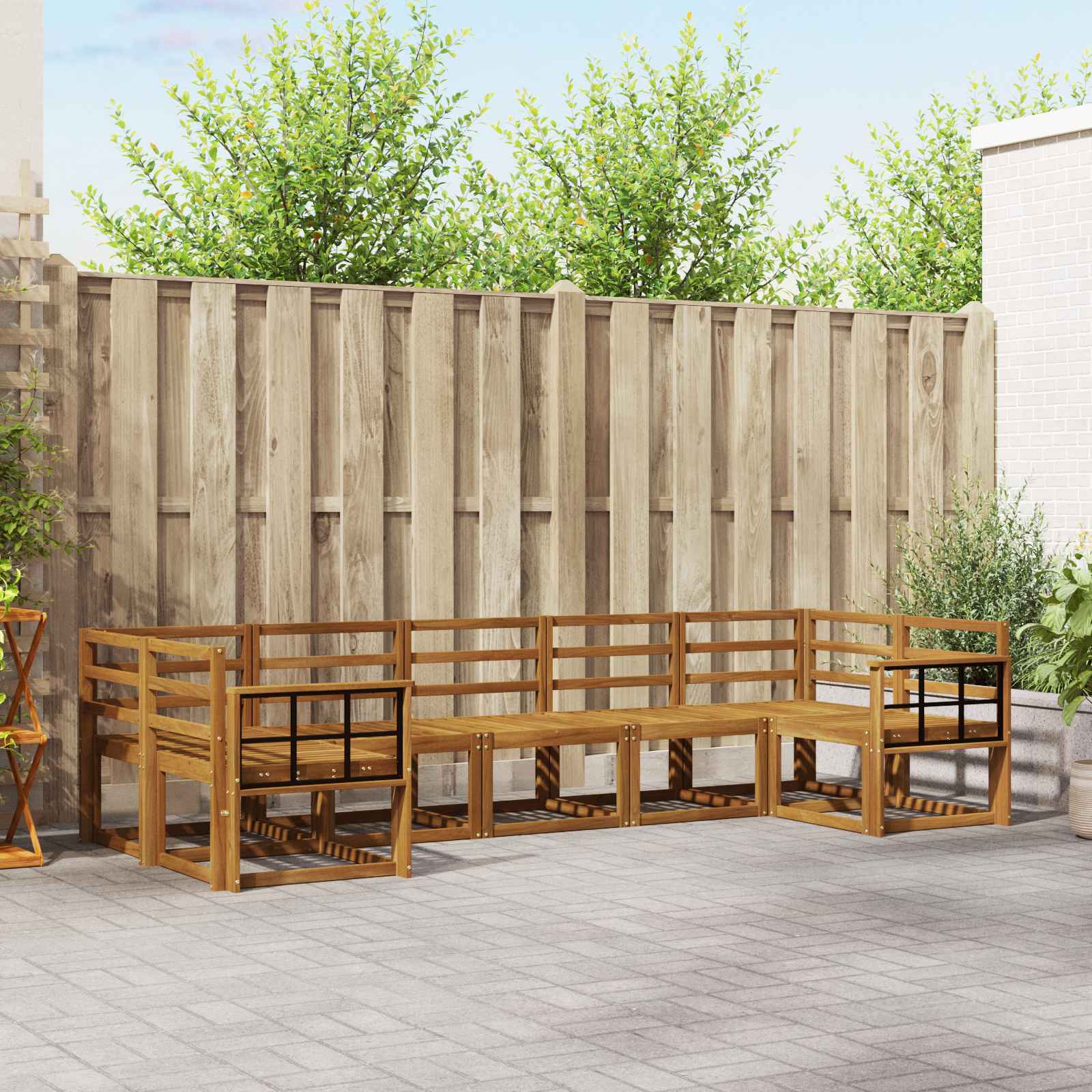 vidaXL Bankstel met kussen 7 pcs Natuurlijk en Crème