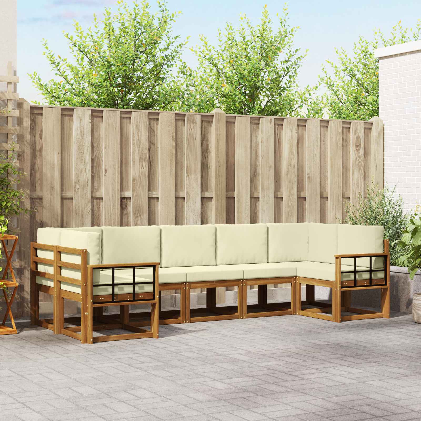 vidaXL Bankstel met kussen 7 pcs Natuurlijk en Crème