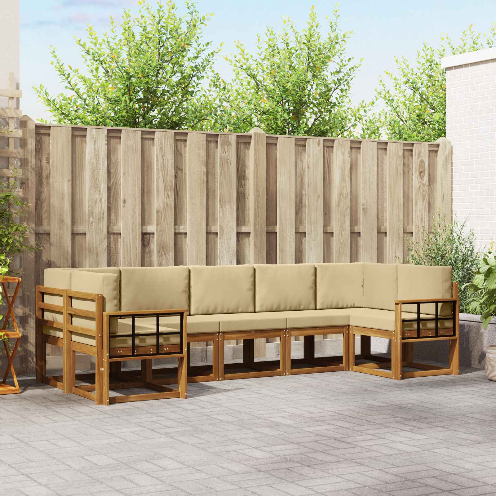 vidaXL Bankstel met kussen 7 pcs Natuurlijk en Crème