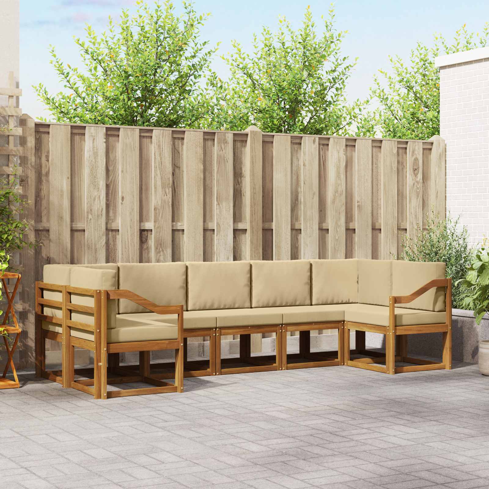 vidaXL Bankstel met kussen 7 pcs Natuurlijk en Crème